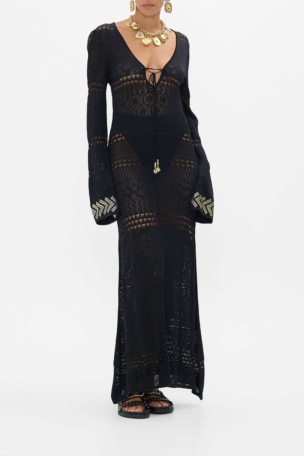 CAMILLA Lace Up Knit Dress in Cat Worship print. 