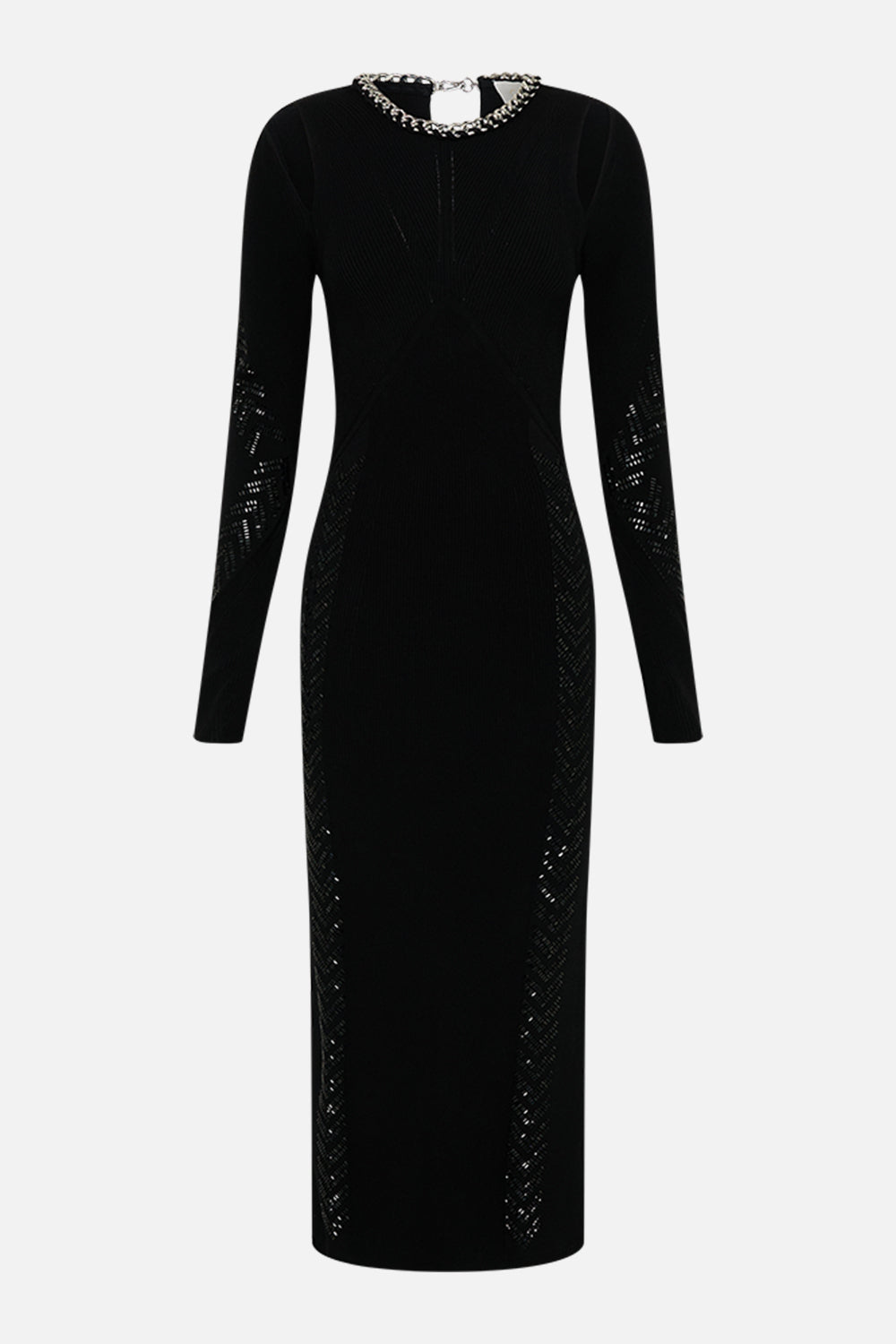 CAMILLA Engineered Cut Out Long Knit Dress in Cartouche Kingdom print. 