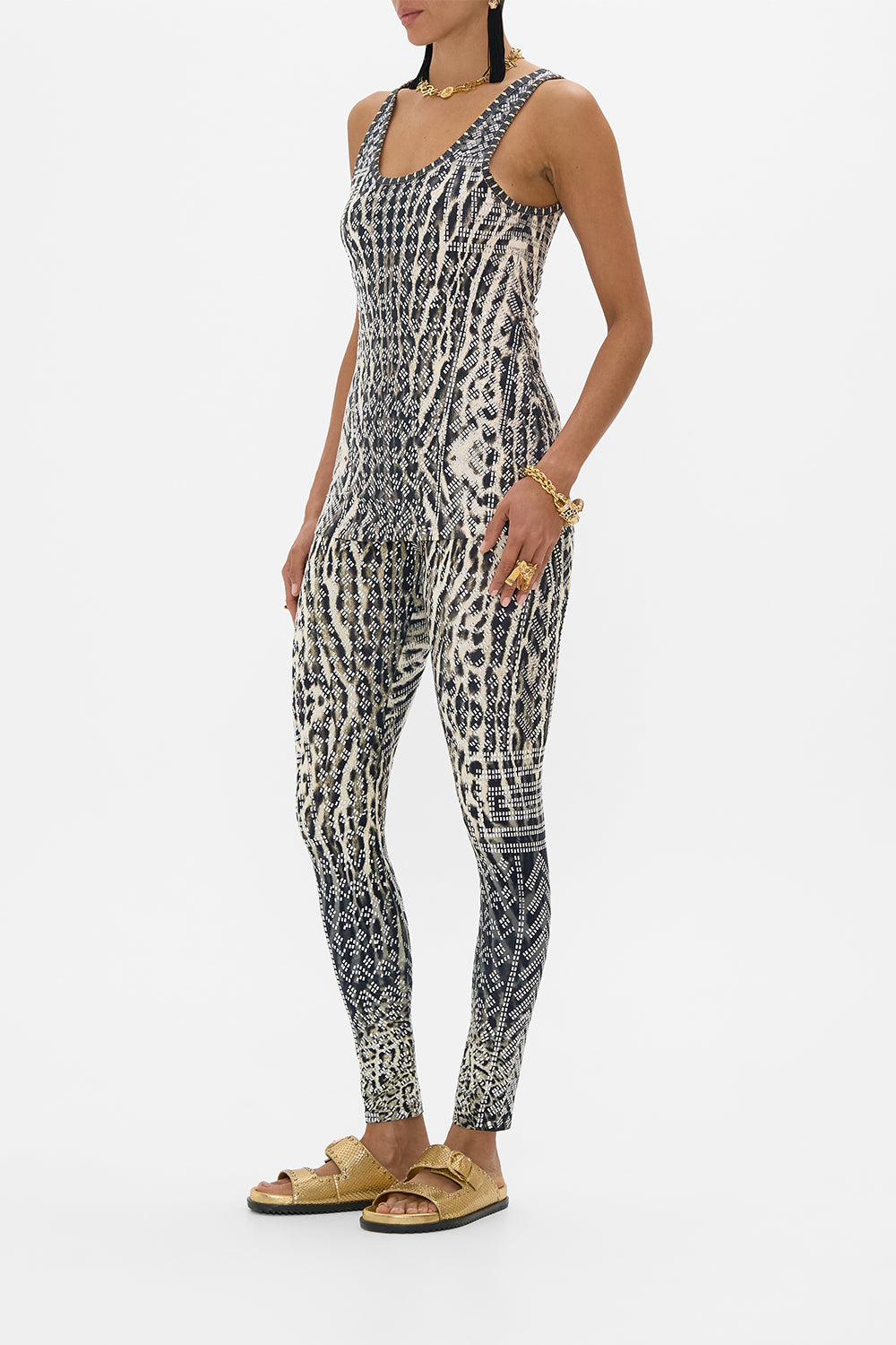 CAMILLA Jersey Scoop Neck Tank Top in Cartouche Kingdom print. 