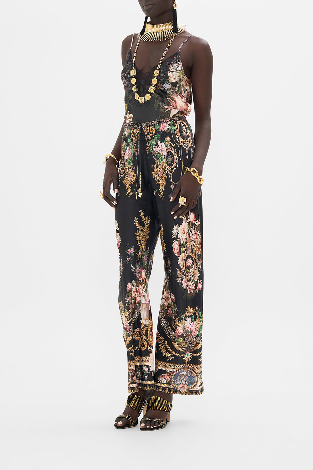 CAMILLA bias cut drawstring pant in Dyansty Daze print. 