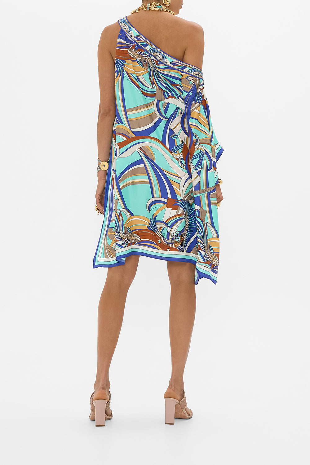 CAMILLA One Shoulder Short Kaftan in Oasis Oracle print. 