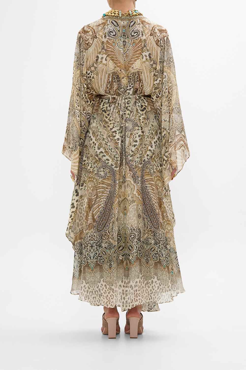 CAMILLA Long Kaftan with Waist Detail in The Throne Room print