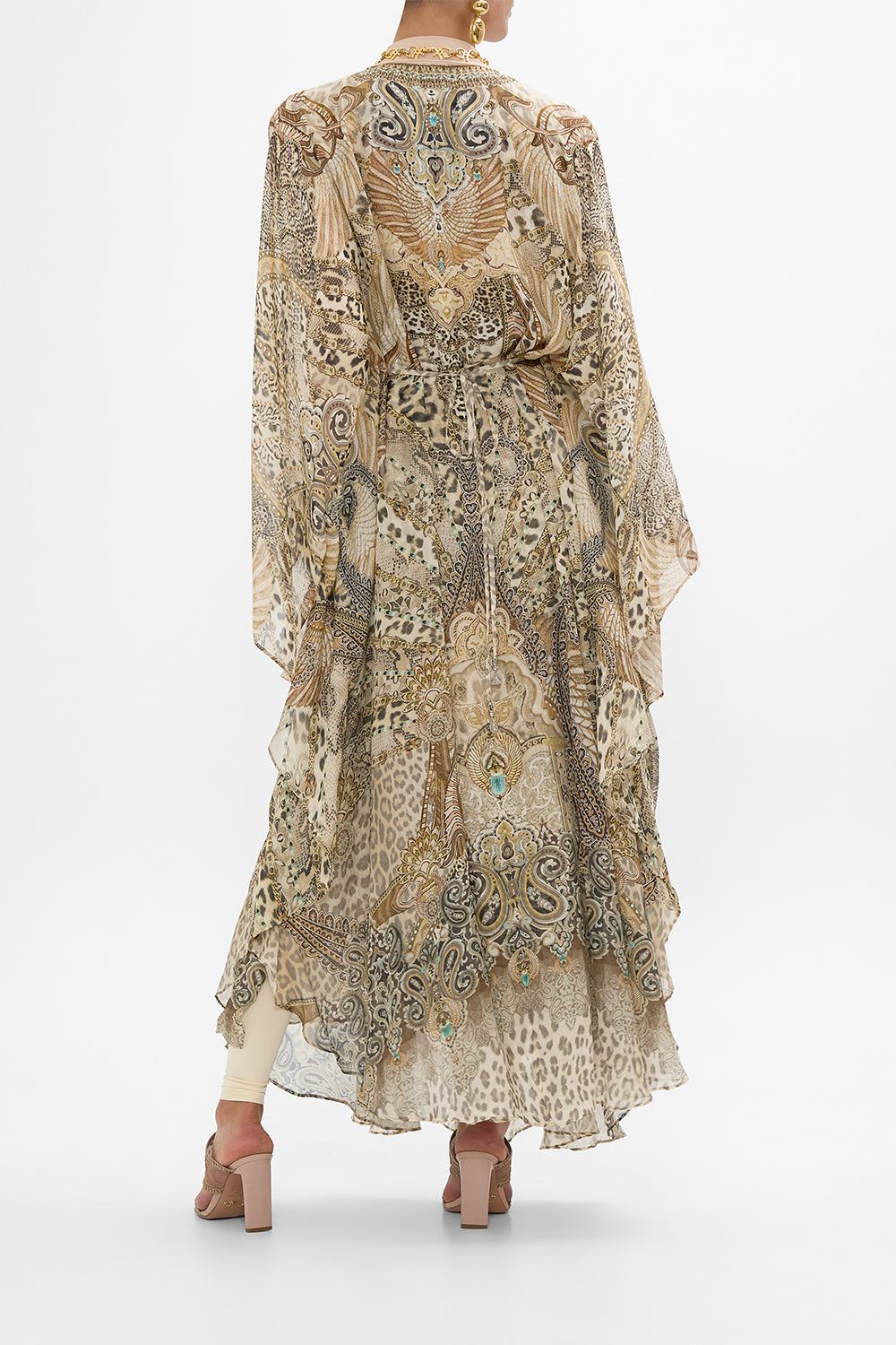 CAMILLA Long Kaftan with Waist Detail in The Throne Room print