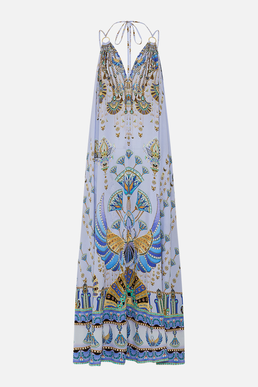 CAMILLA Lilac Ring Detail Strap Dress in Under Scarab Skies print