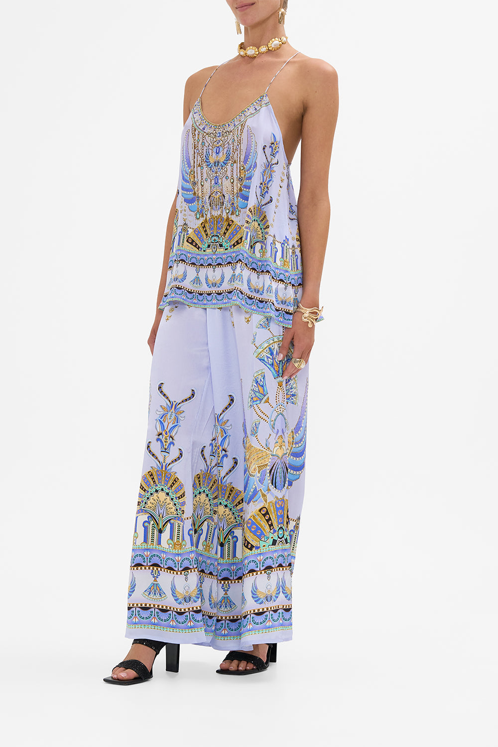 CAMILLA Lilac T-Back Shoestring Top in Under Scarab Skies print