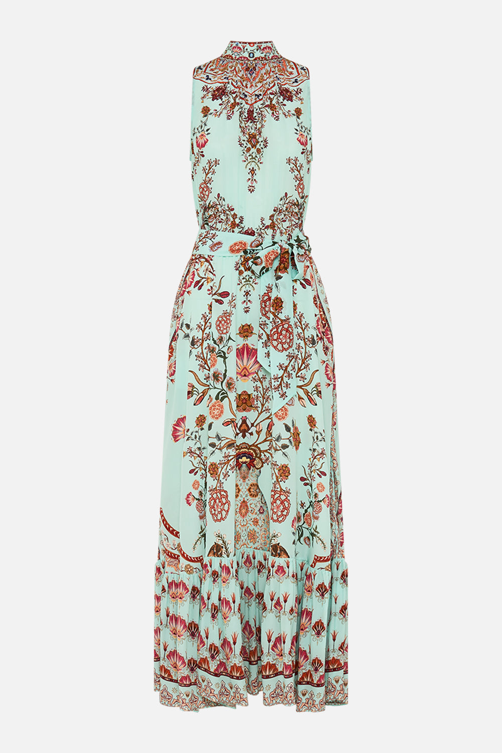 CAMILLA Necktie Dress with Elasticated Waist in Weaving Worlds print