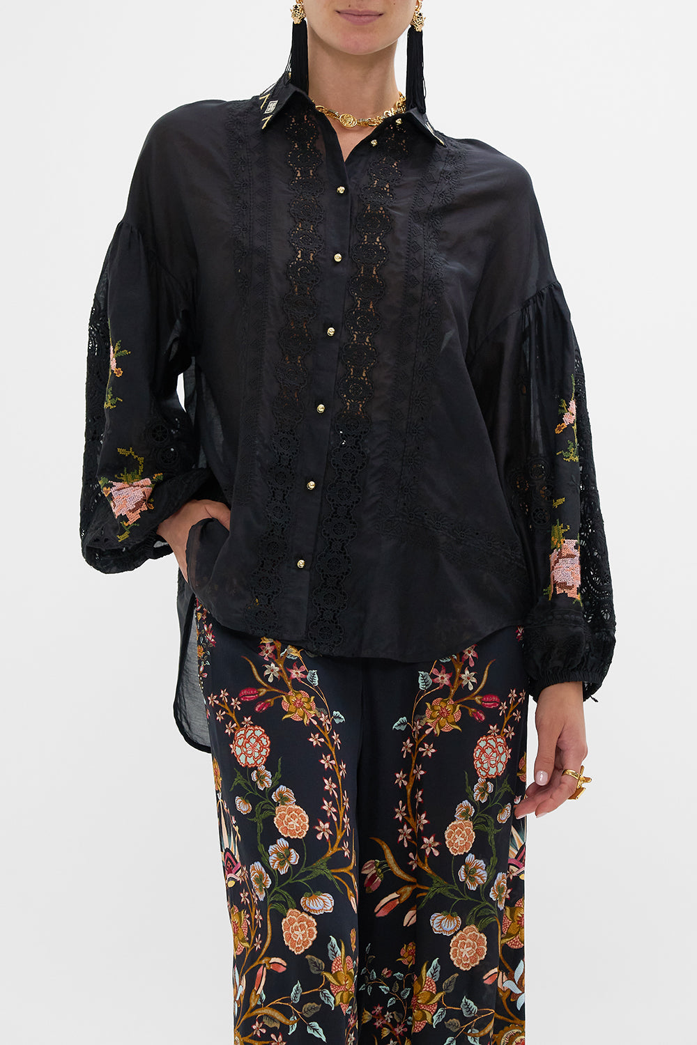 CAMILLA Embroidered Balloon Sleeve Shirt Blouse Loom to Tomb print