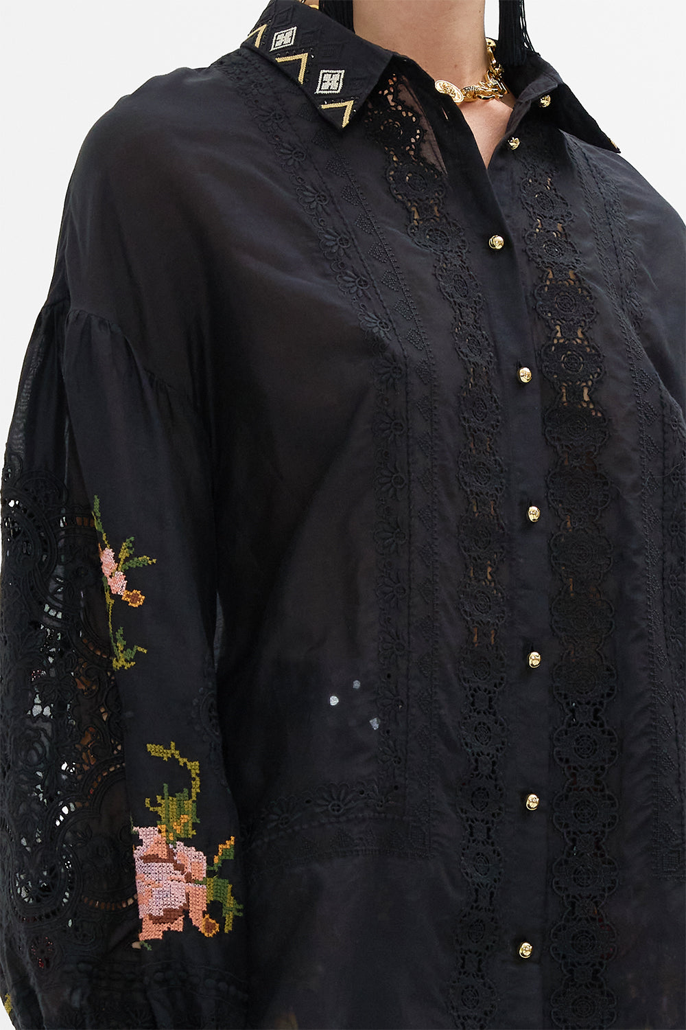 CAMILLA Embroidered Balloon Sleeve Shirt Blouse Loom to Tomb print