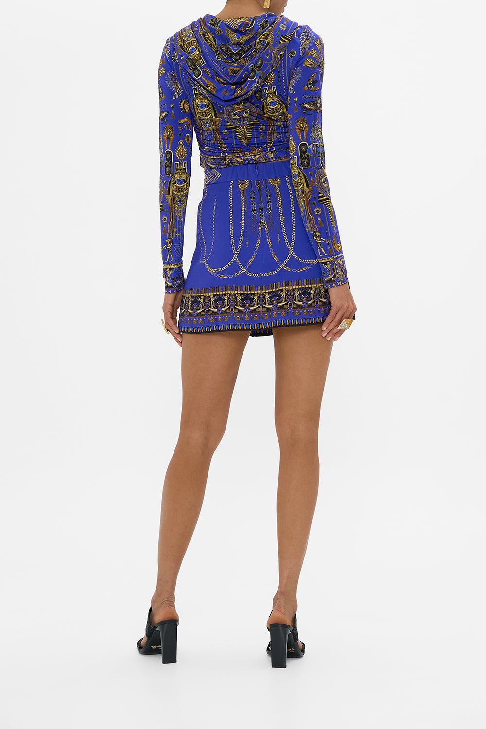 CAMILLA Jersey Drape Hood Top in My Fair Pharaoh print. 
