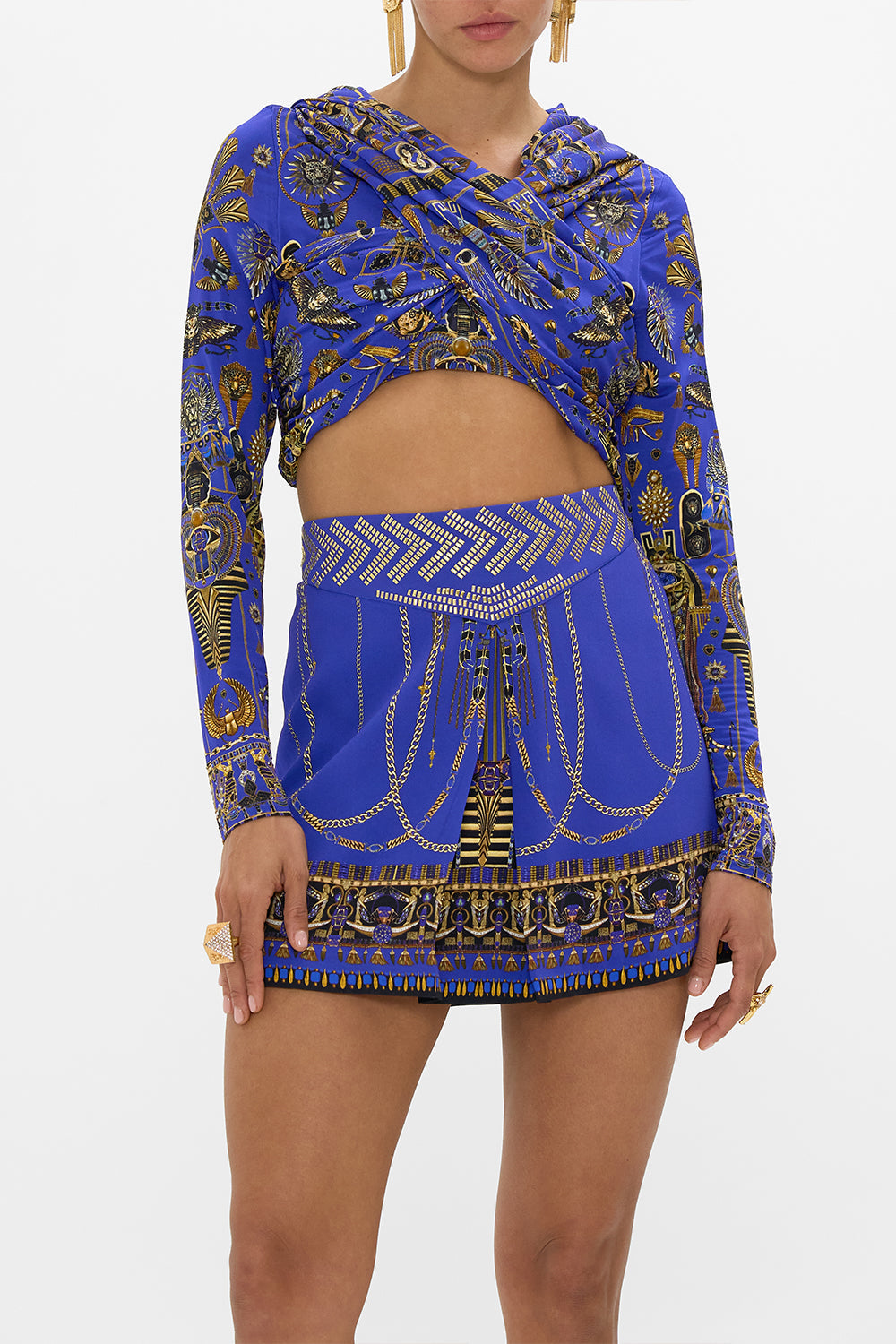 CAMILLA Jersey Drape Hood Top in My Fair Pharaoh print. 