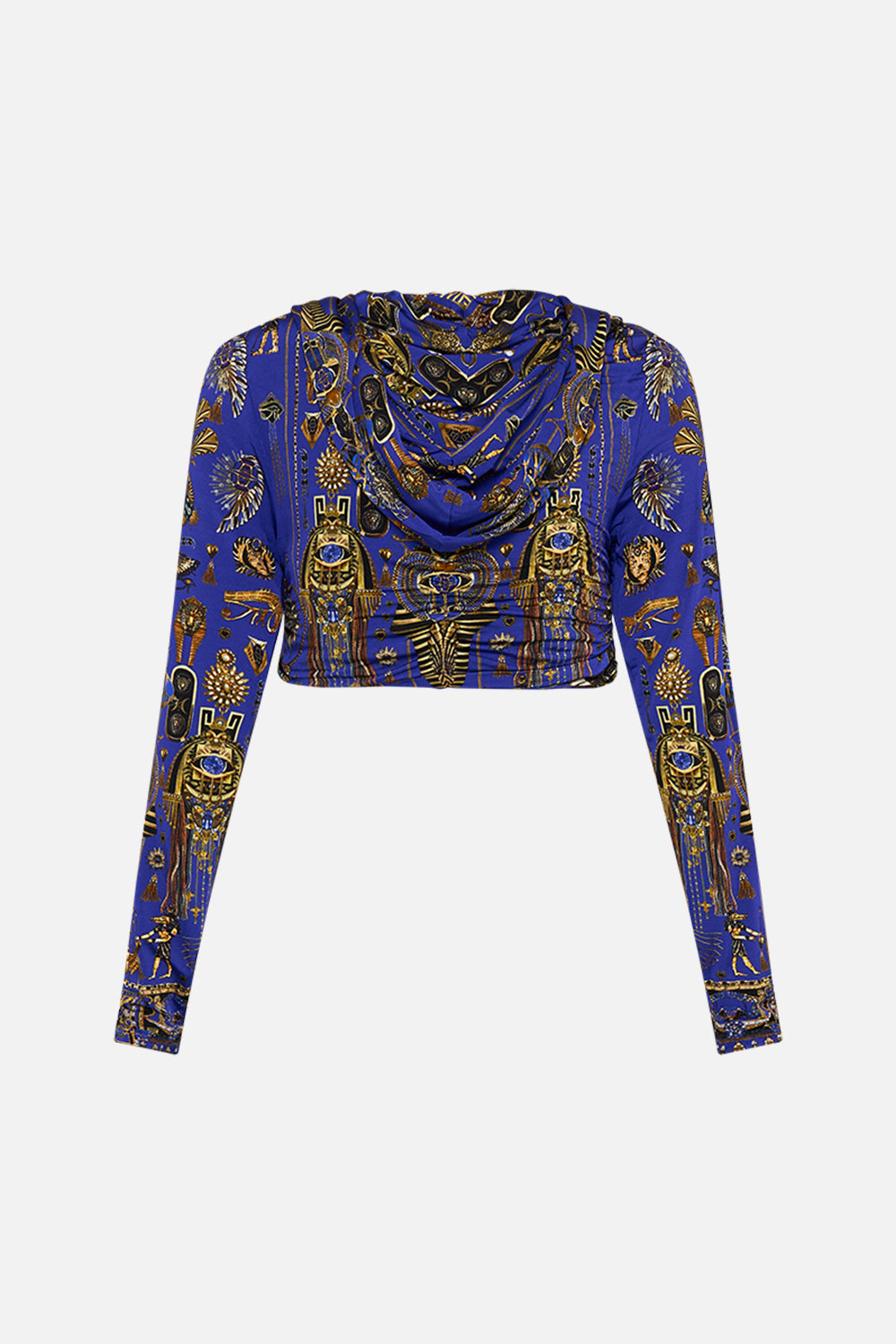 CAMILLA Jersey Drape Hood Top in My Fair Pharaoh print. 