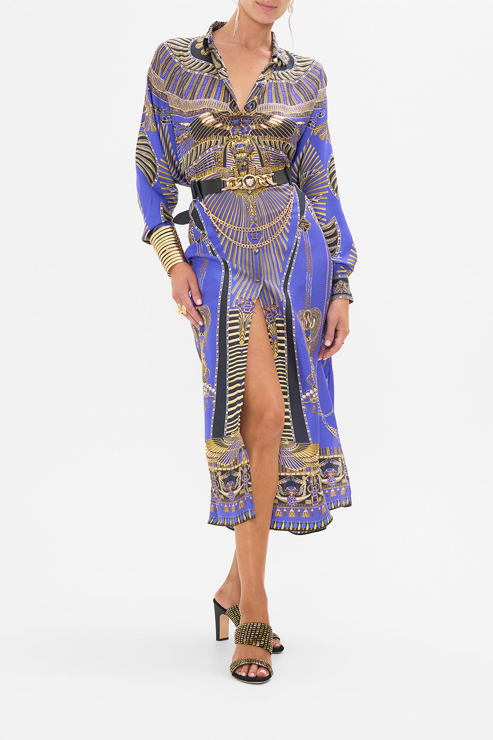 CAMILLA Collared Button Through Dress in My Fair Pharaoh print.  