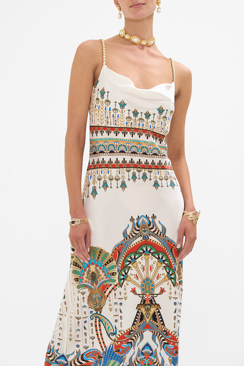 CAMILLA Long Bias Slip in Valley Of The Queens print