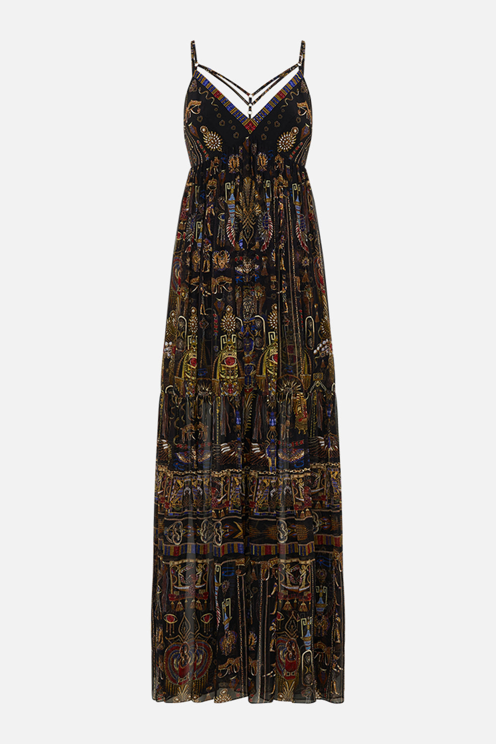 CAMILLA Double Strap Detail Dress in Cartouche Kingdom print. 