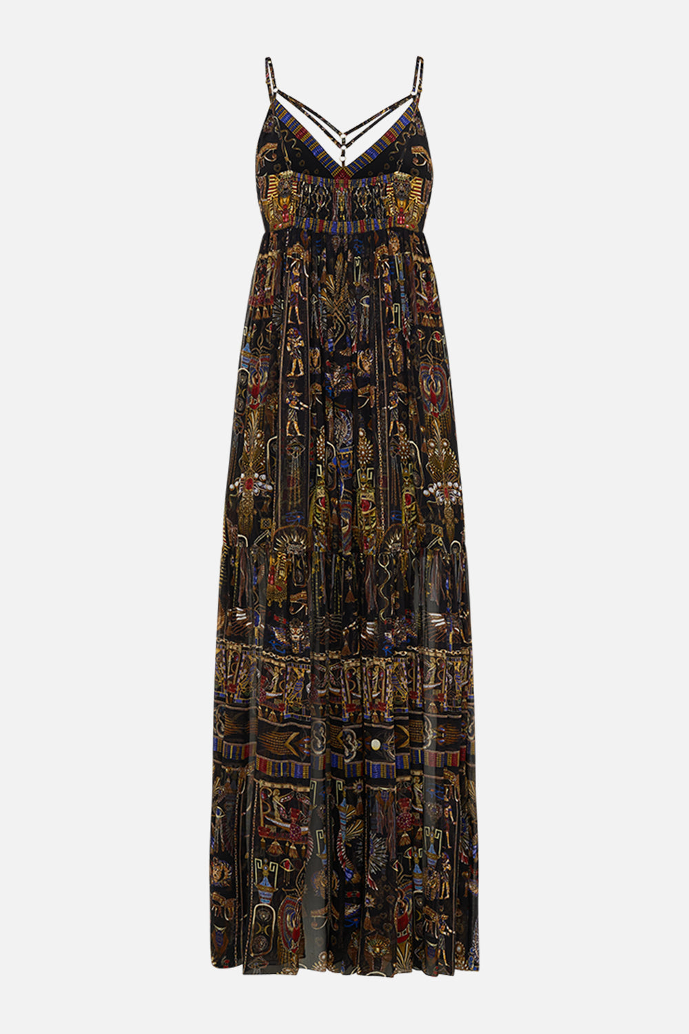 CAMILLA Double Strap Detail Dress in Cartouche Kingdom print. 