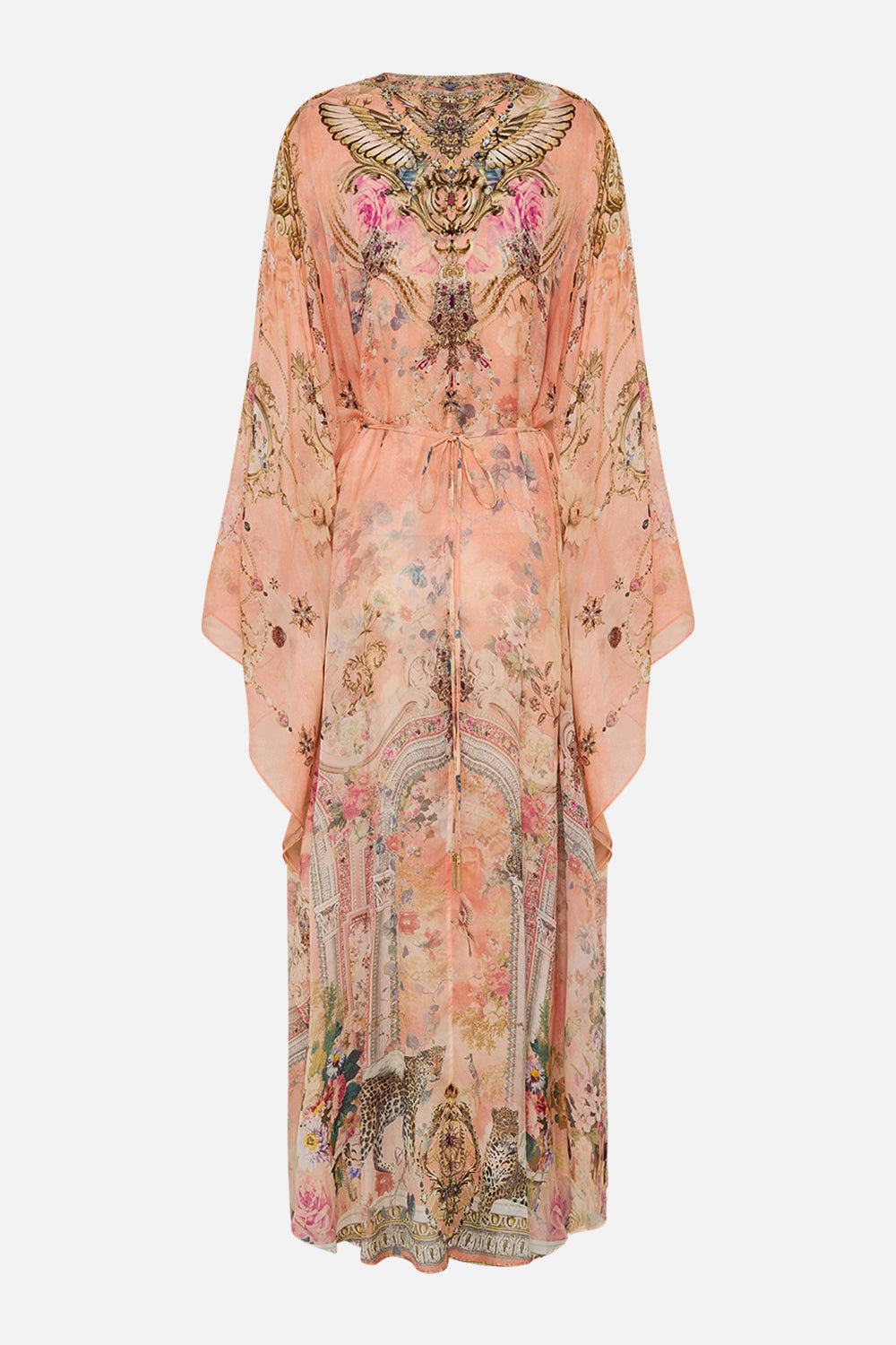 CAMILLA Long Kaftan With Waist Detail in The Jewellery Palace Print. 