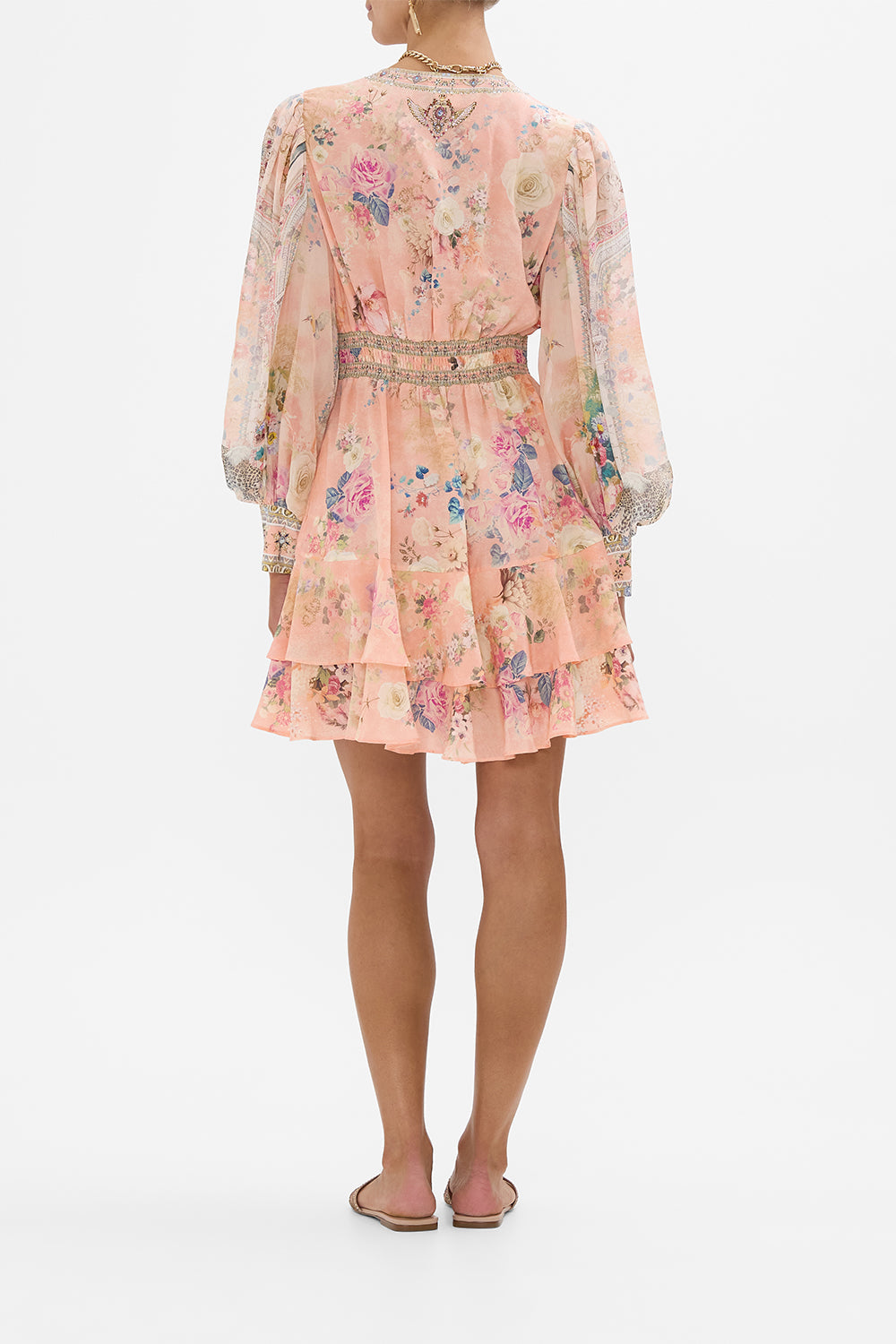CAMILLA Floral Button Front Frill Dress in The Jewellery Palace Print. 