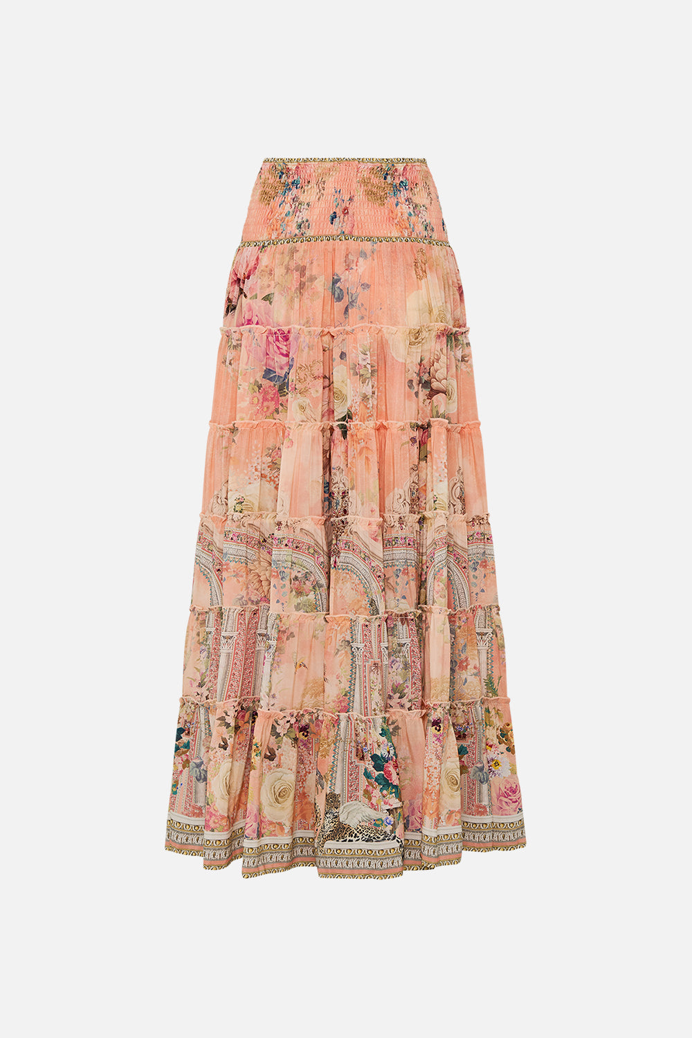 CAMILLA Floral Shirred Waist Tiered Circle Skirt in The Jewellery Palace Print. 
