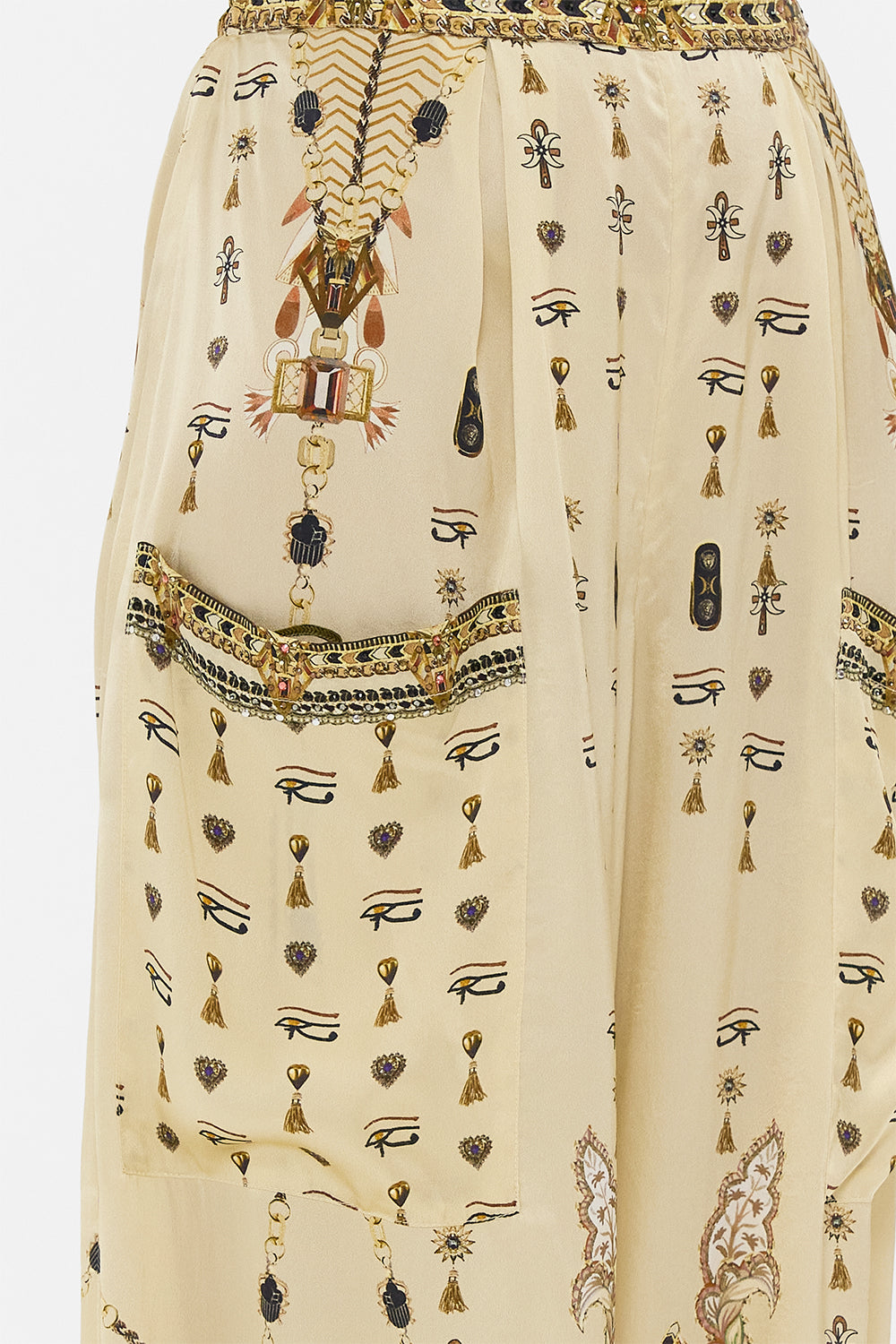 CAMILLA Gold Wide Leg Trouser with Front Pockets in Gateway to the Afterlife Print