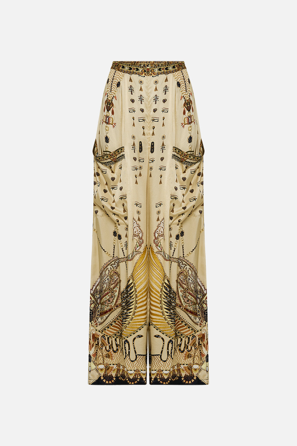 CAMILLA Gold Wide Leg Trouser with Front Pockets in Gateway to the Afterlife Print