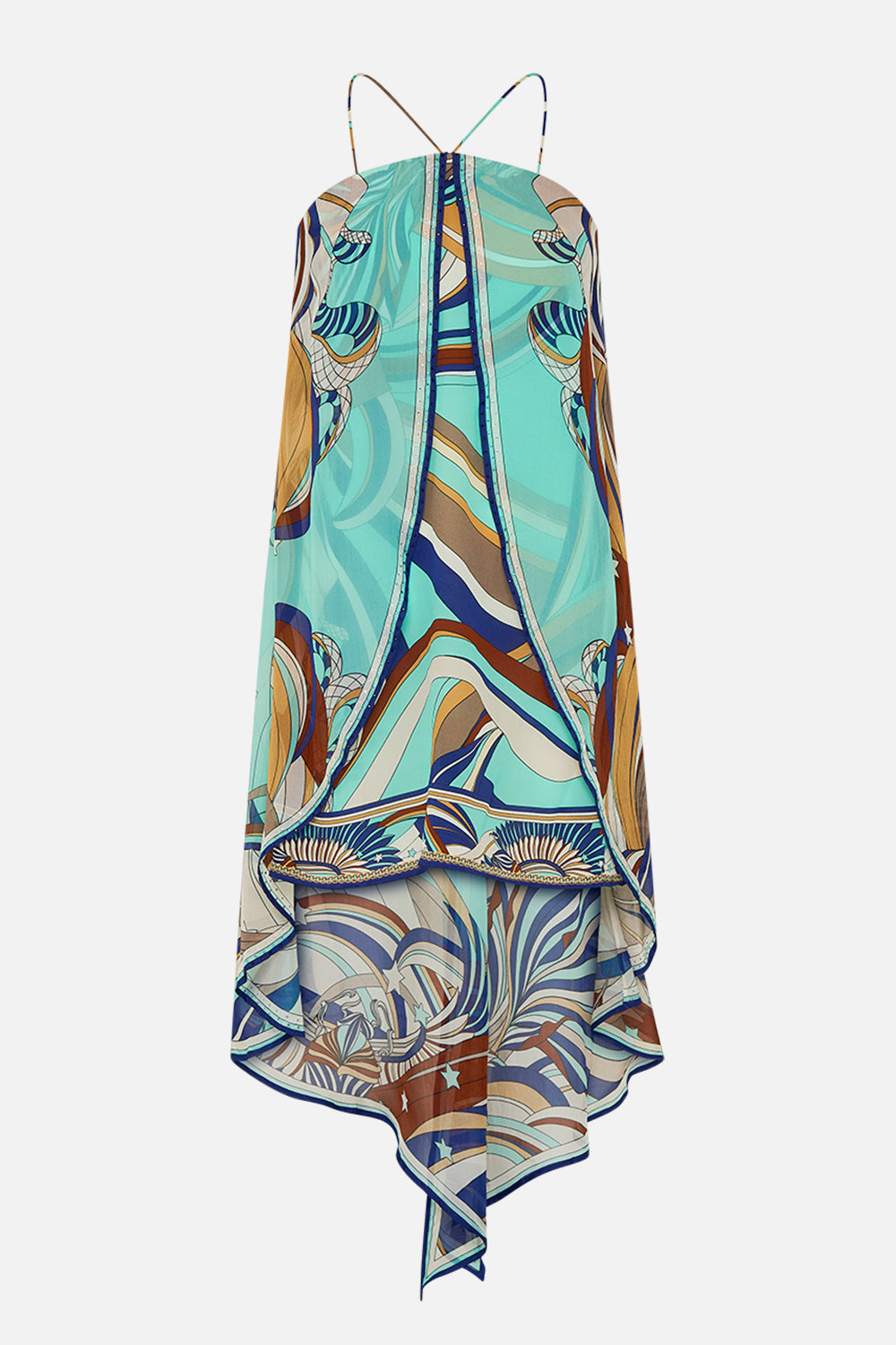 CAMILLA Strapless Overlayer Dress in Oasis Oracle Dress print. 