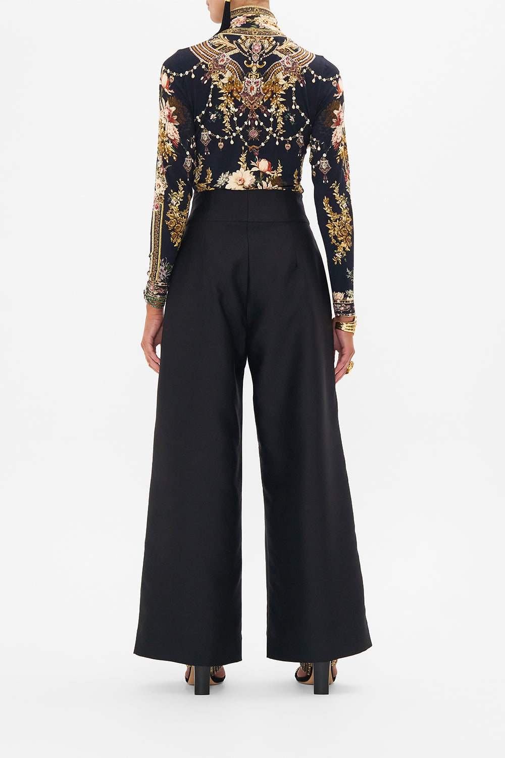 CAMILLA Wide Leg Pant With Buttons in Dynasty Daze print. 