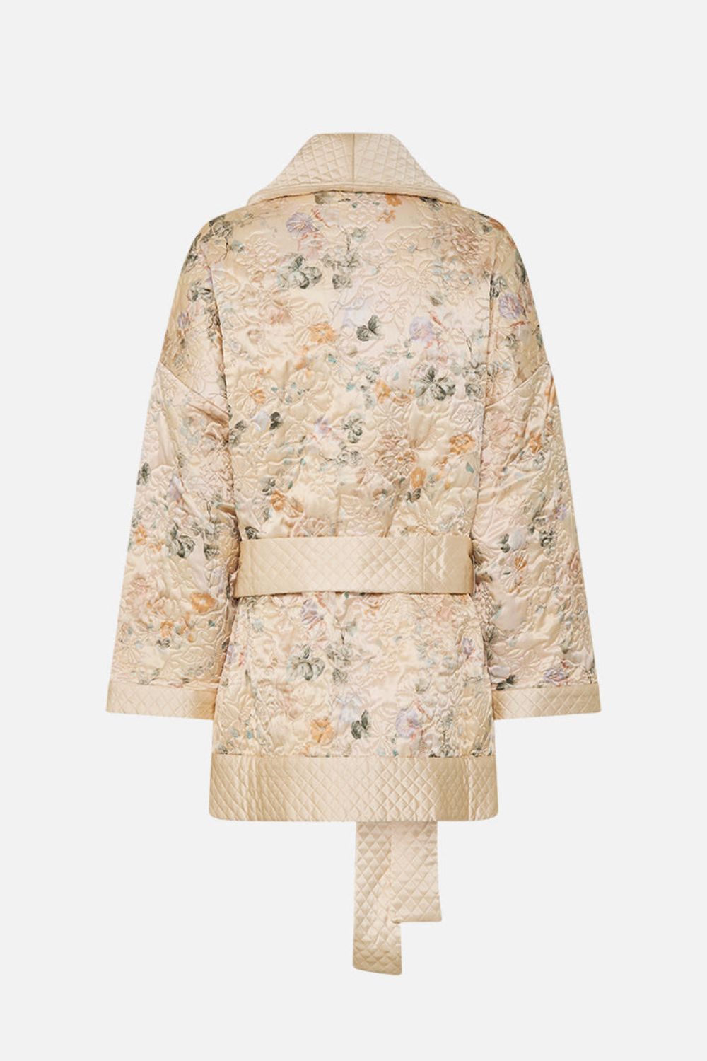 CAMILLA Quilted Roll Collar Coat in Adorned In Antiquity print. 