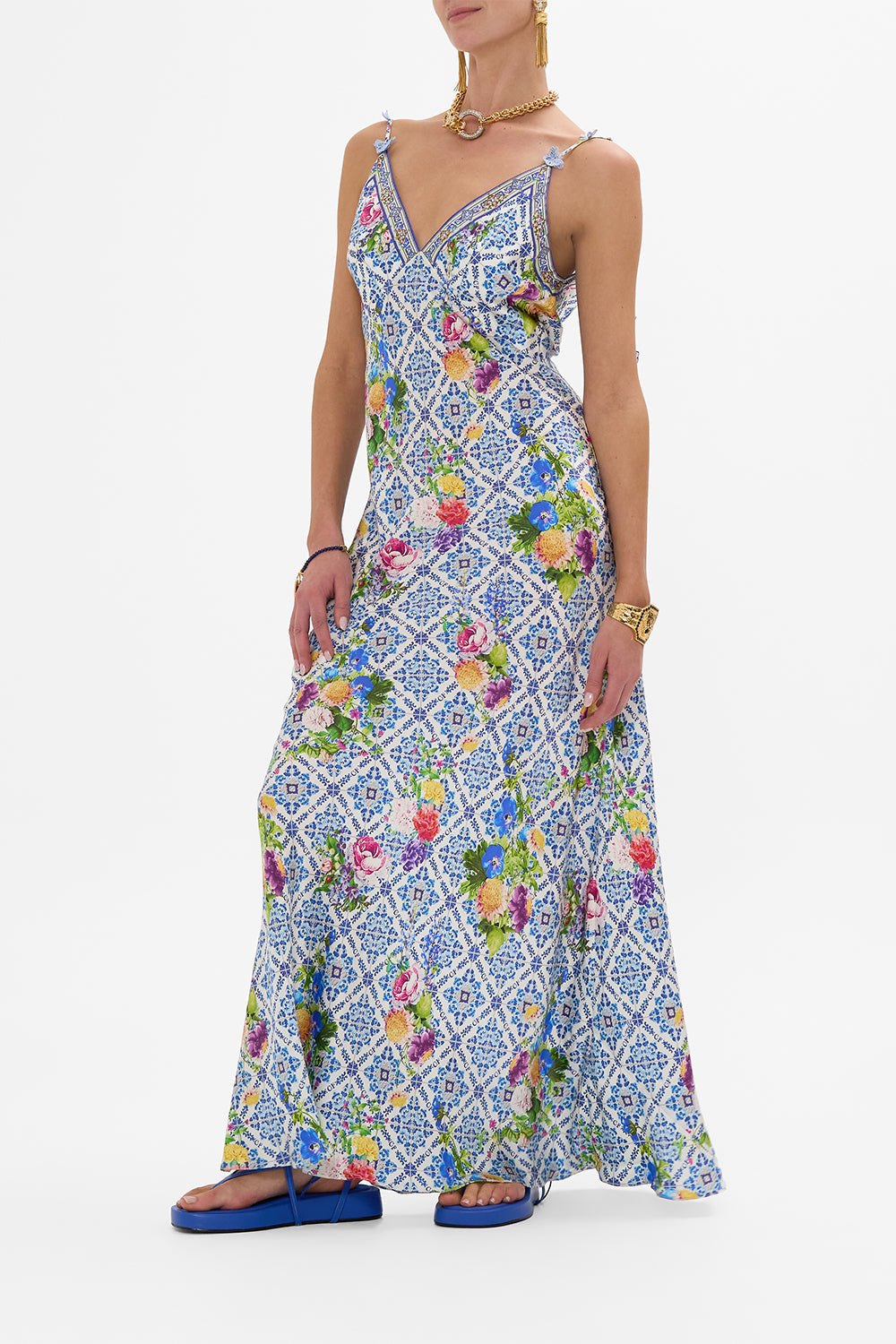 V NECK FULL LENGTH BIAS SLIP DRESS WALL TO WALL WONDERS