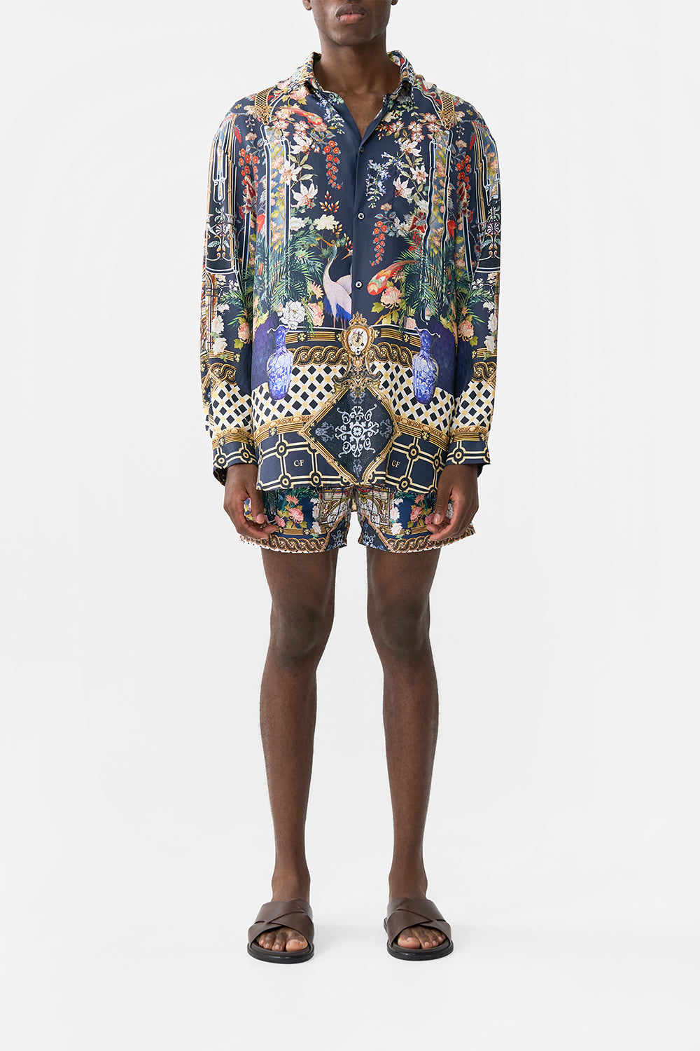 The CAMILLA KNIT SLEEVE SILK SHIRT PALACIO POETRY in our  print.