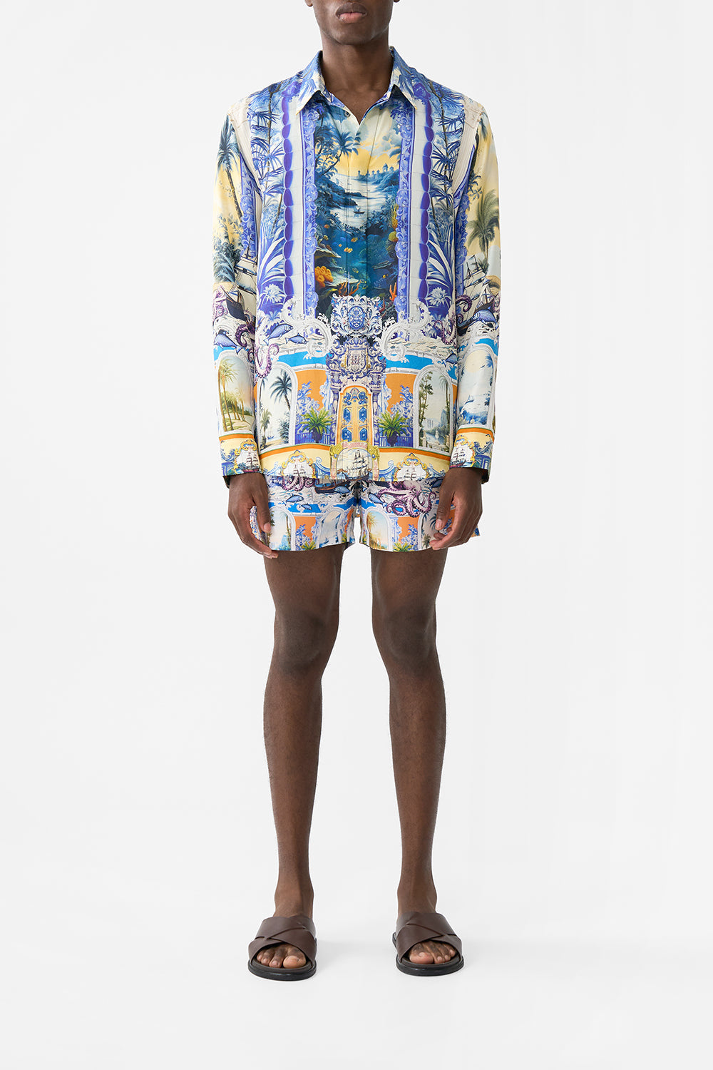 The CAMILLA TAILORED LOUNGE PANT MONARCHY MANIA in our  print.
