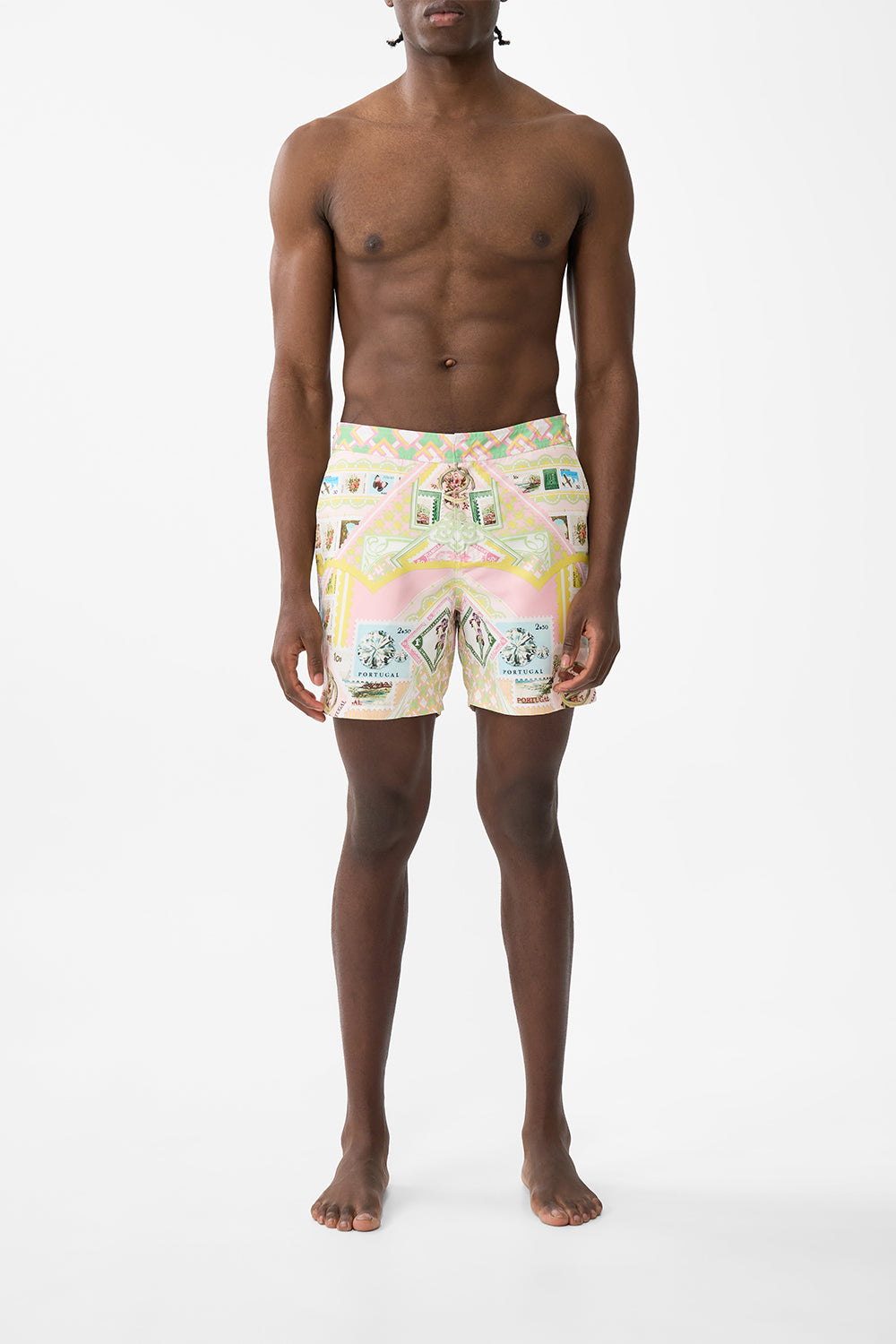 The CAMILLA RUFFLE HEM HALTER SHORT DRESS SONG OF SAINT ANTHONY in our  print.
