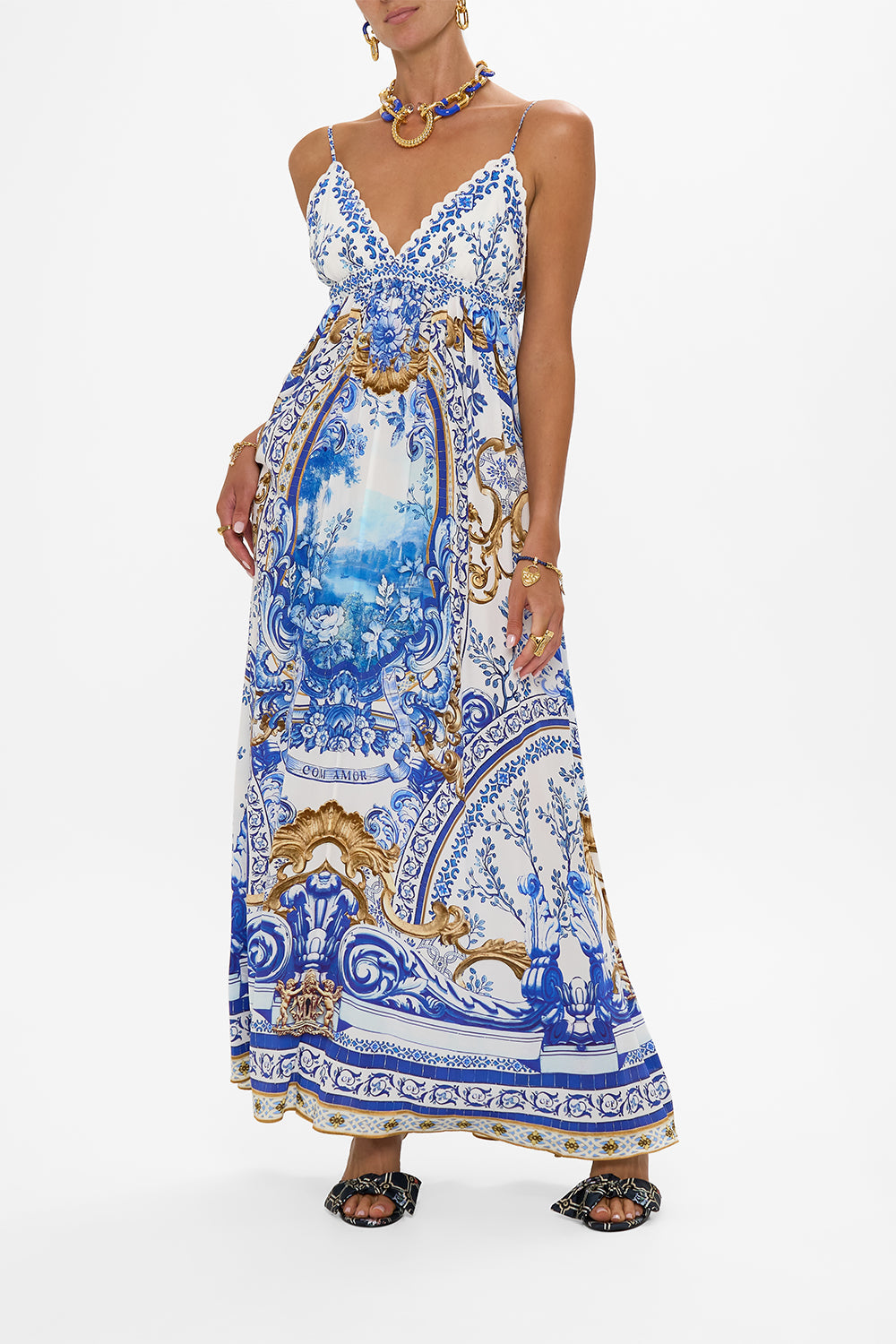 CAMILLA Bralette Detail Dress in Azul Adventures print