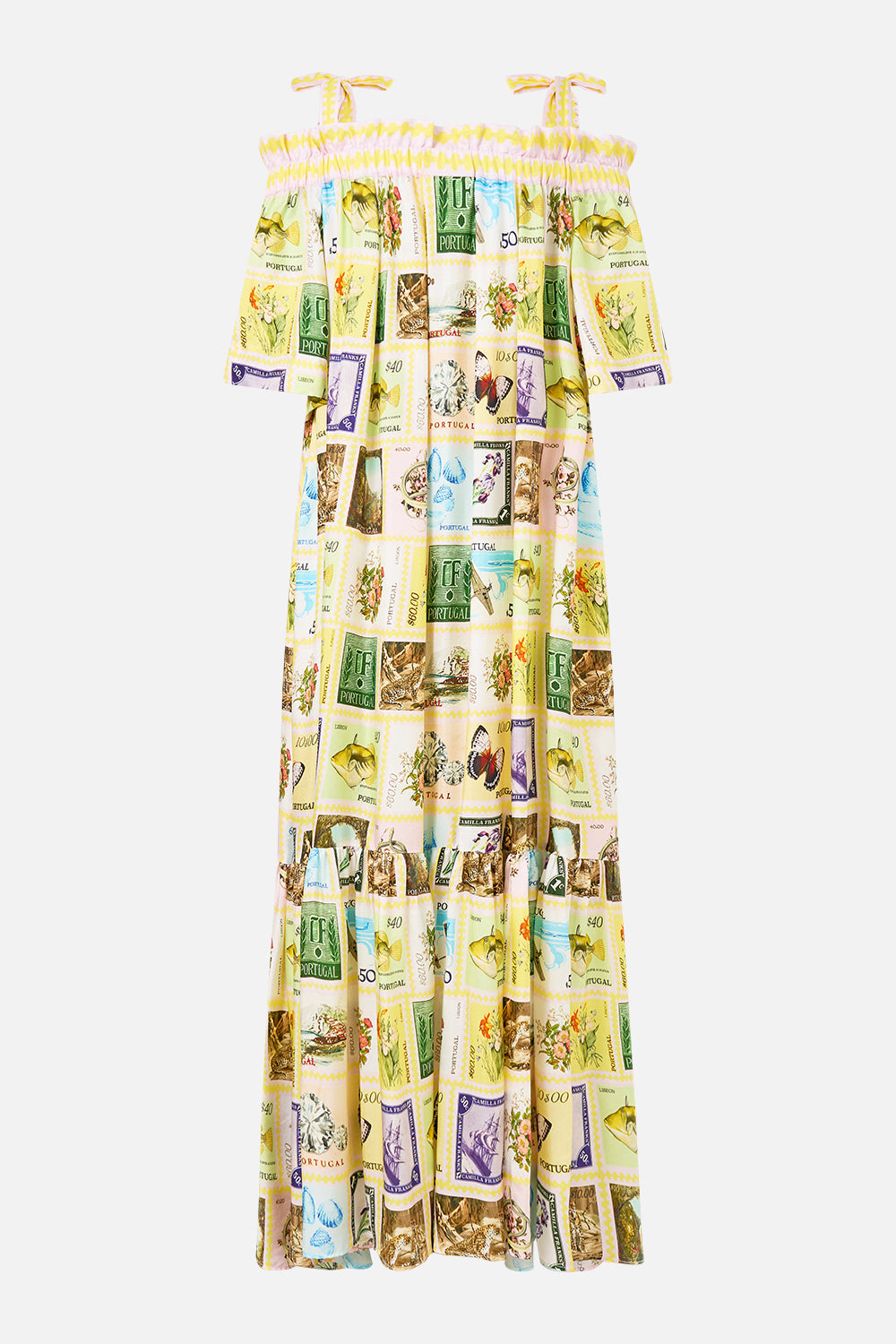 LONG OFF SHOULDER FRILL DRESS WITH STRAPS WITH LOVE FROM LISBON