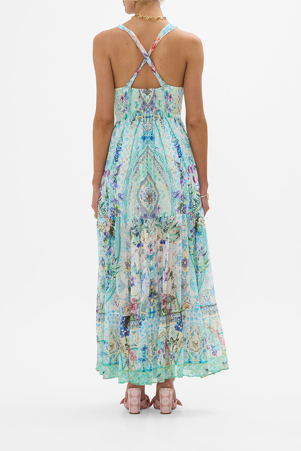 BEAD STRAP GATHERED PANEL DRESS SUNRISE IN SINTRA