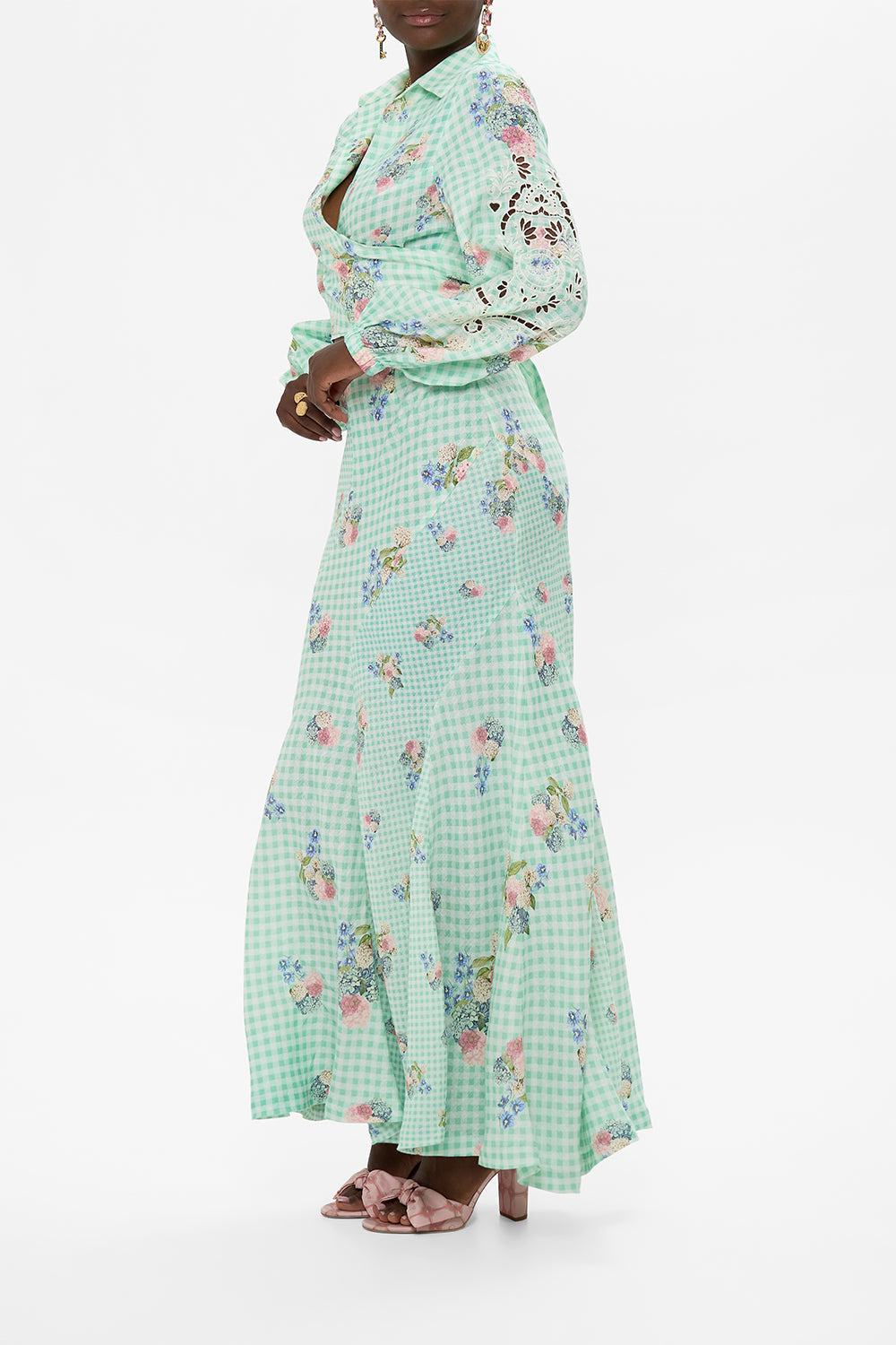 The CAMILLA PANELLED TANK DRESS WITH CURVED HEM TILE STYLE in our TILE STYLE print.