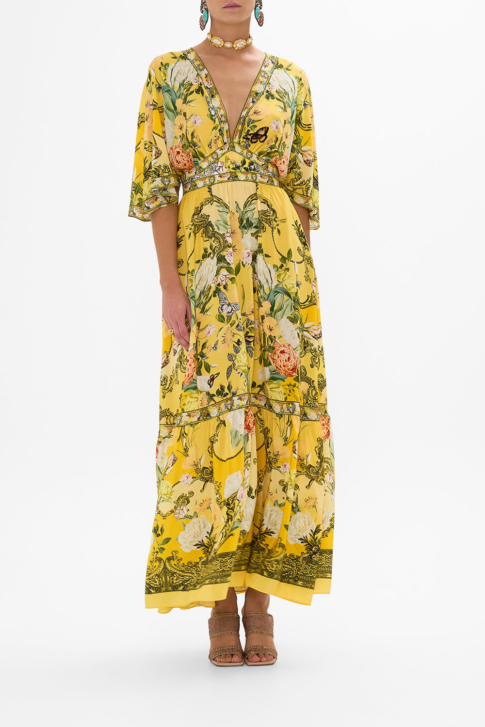 CAMILLA ruffle dress in Paths Of Gold print