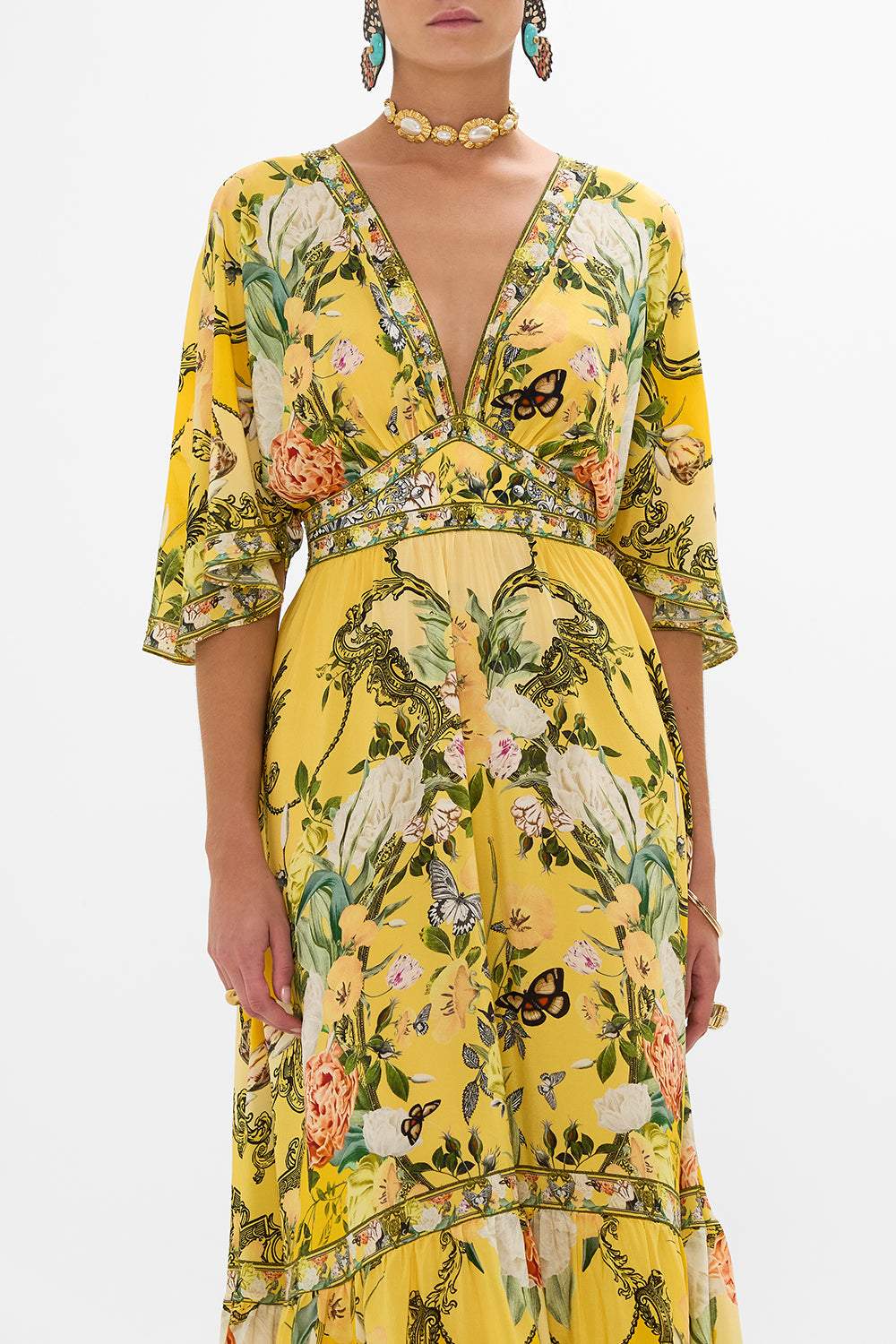 CAMILLA ruffle dress in Paths Of Gold print