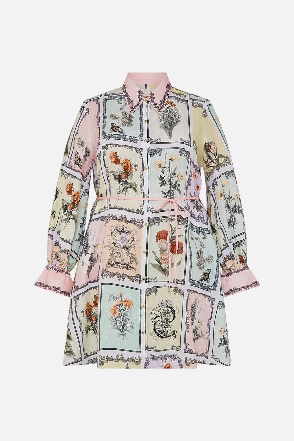 CAMILLA linen shirt dress in Long Live Letterpress print