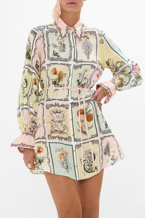 CAMILLA linen shirt dress in Long Live Letterpress print