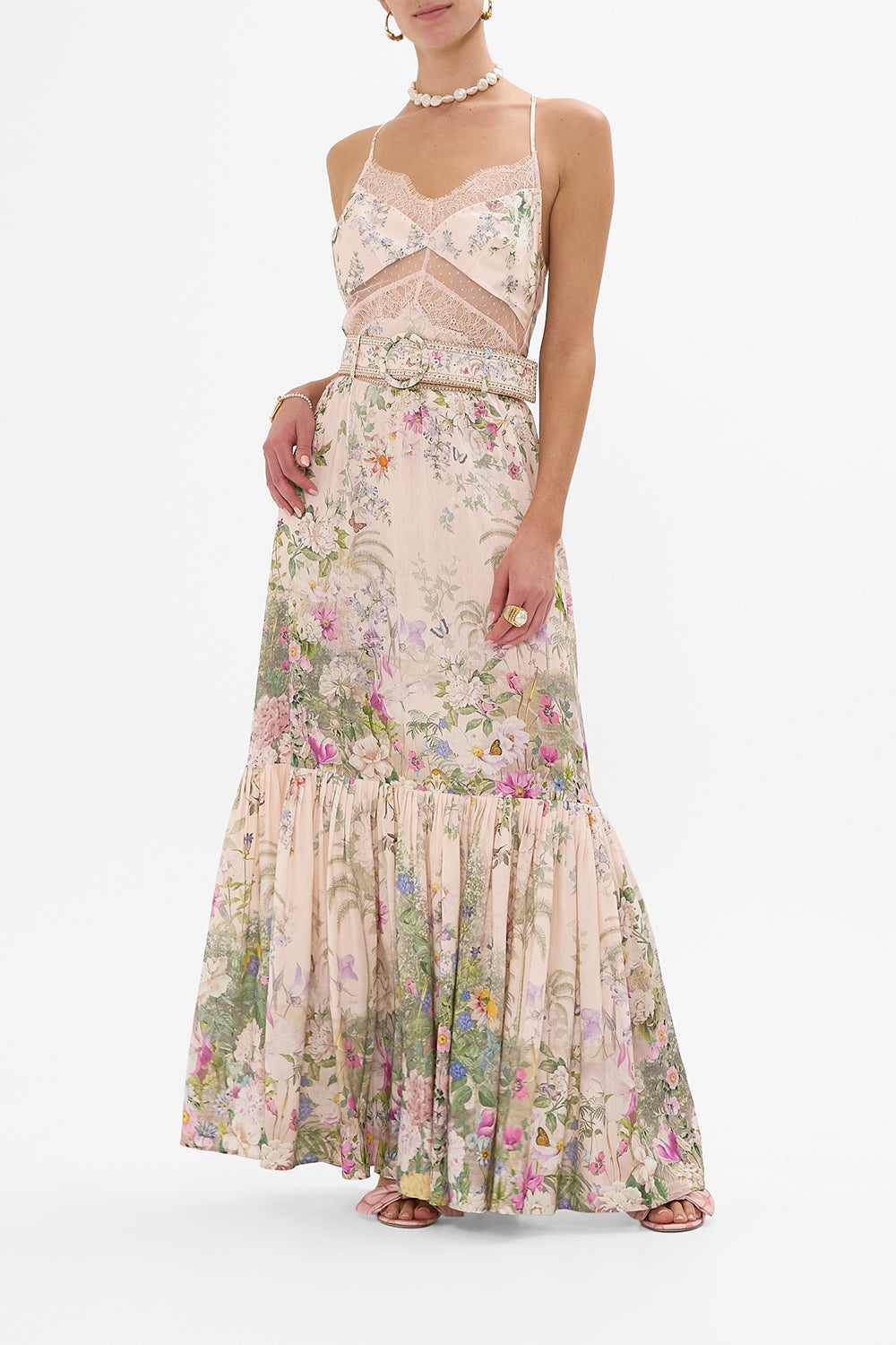 CAMILLA Skirt With Deep Hem Frill And Belt in Palacio Playground print