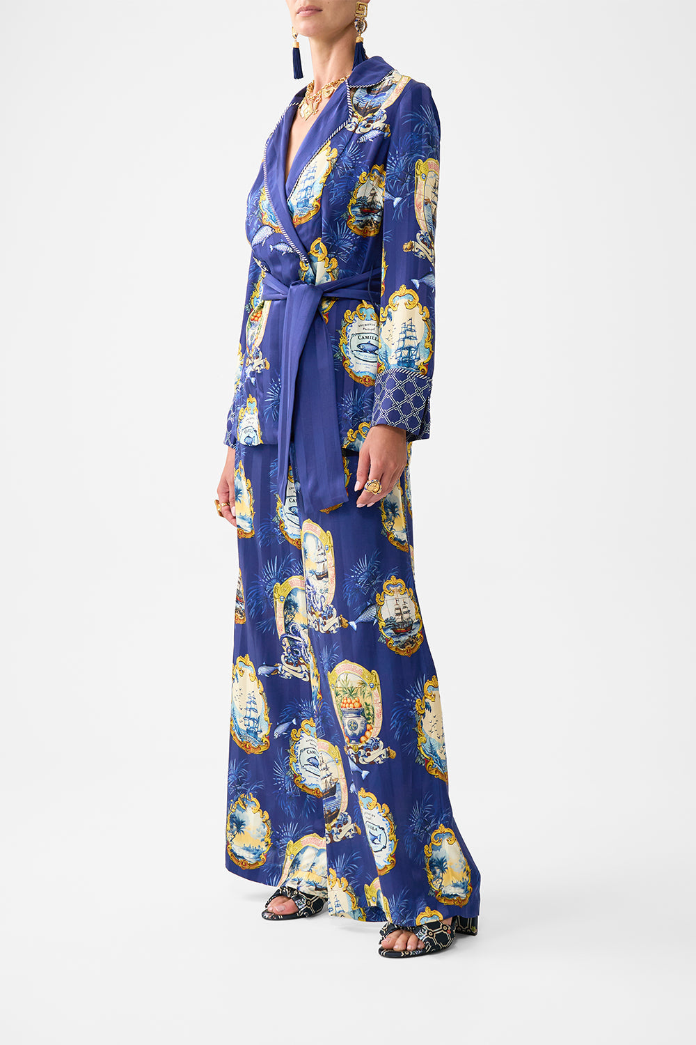 The CAMILLA SILK SHRUG SALTY SPLENDOUR in our  print.