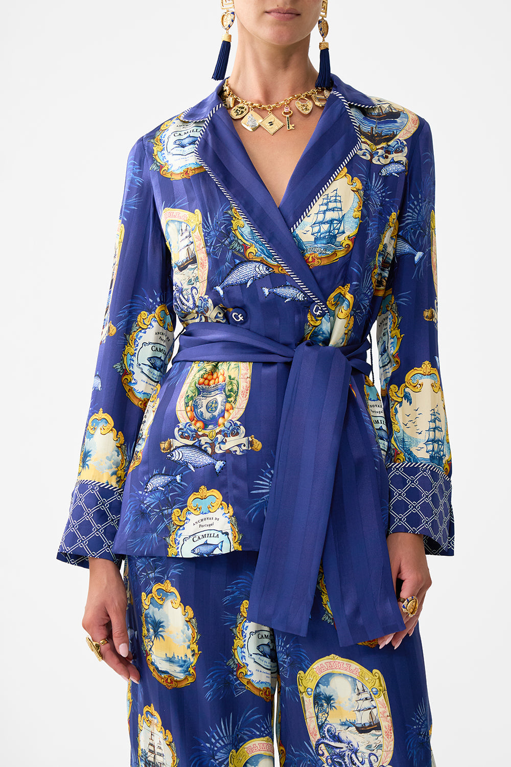 The CAMILLA SILK SHRUG SALTY SPLENDOUR in our  print.