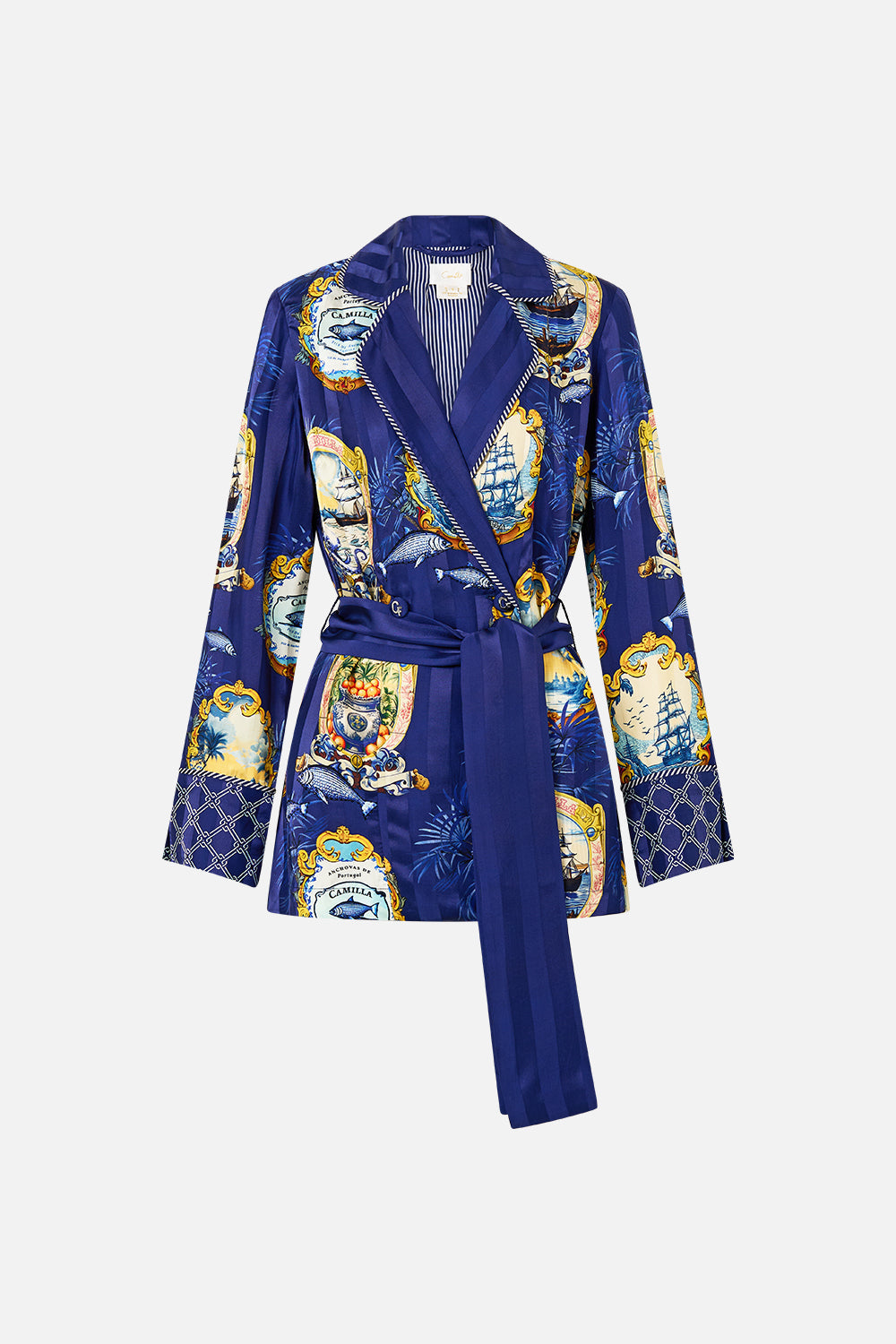 The CAMILLA SILK SHRUG SALTY SPLENDOUR in our SALTY SPLENDOUR print.