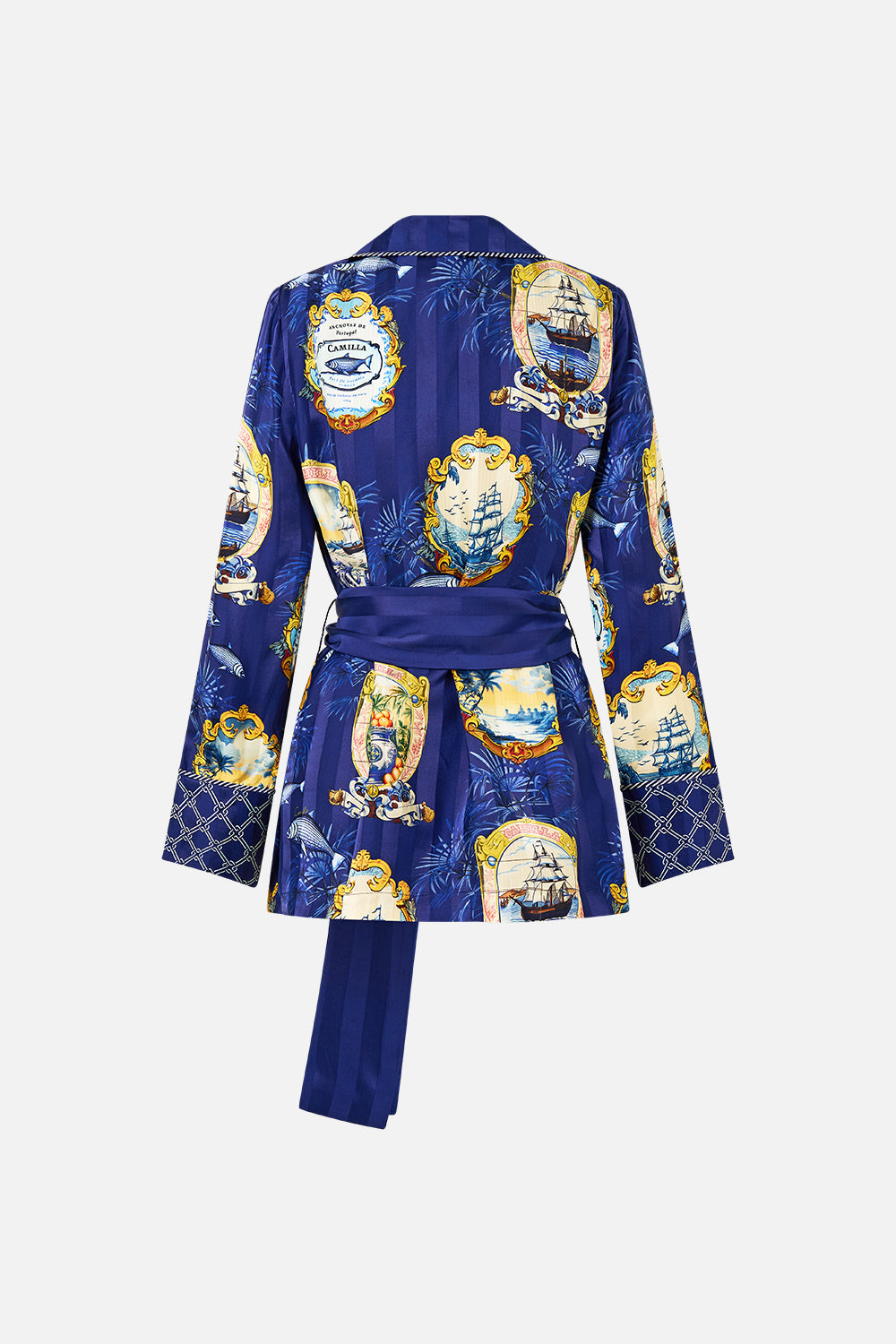 The CAMILLA SILK SHRUG SALTY SPLENDOUR in our  print.