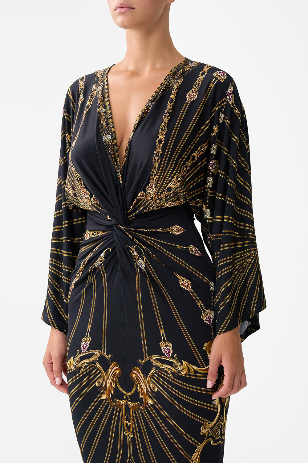 LONG SPLIT FRONT TWIST DRESS BAROQUE AROUND THE CLOCK