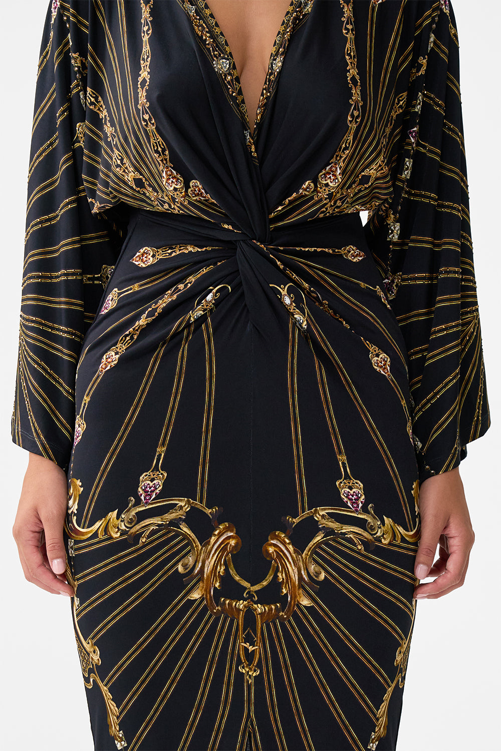 LONG SPLIT FRONT TWIST DRESS BAROQUE AROUND THE CLOCK