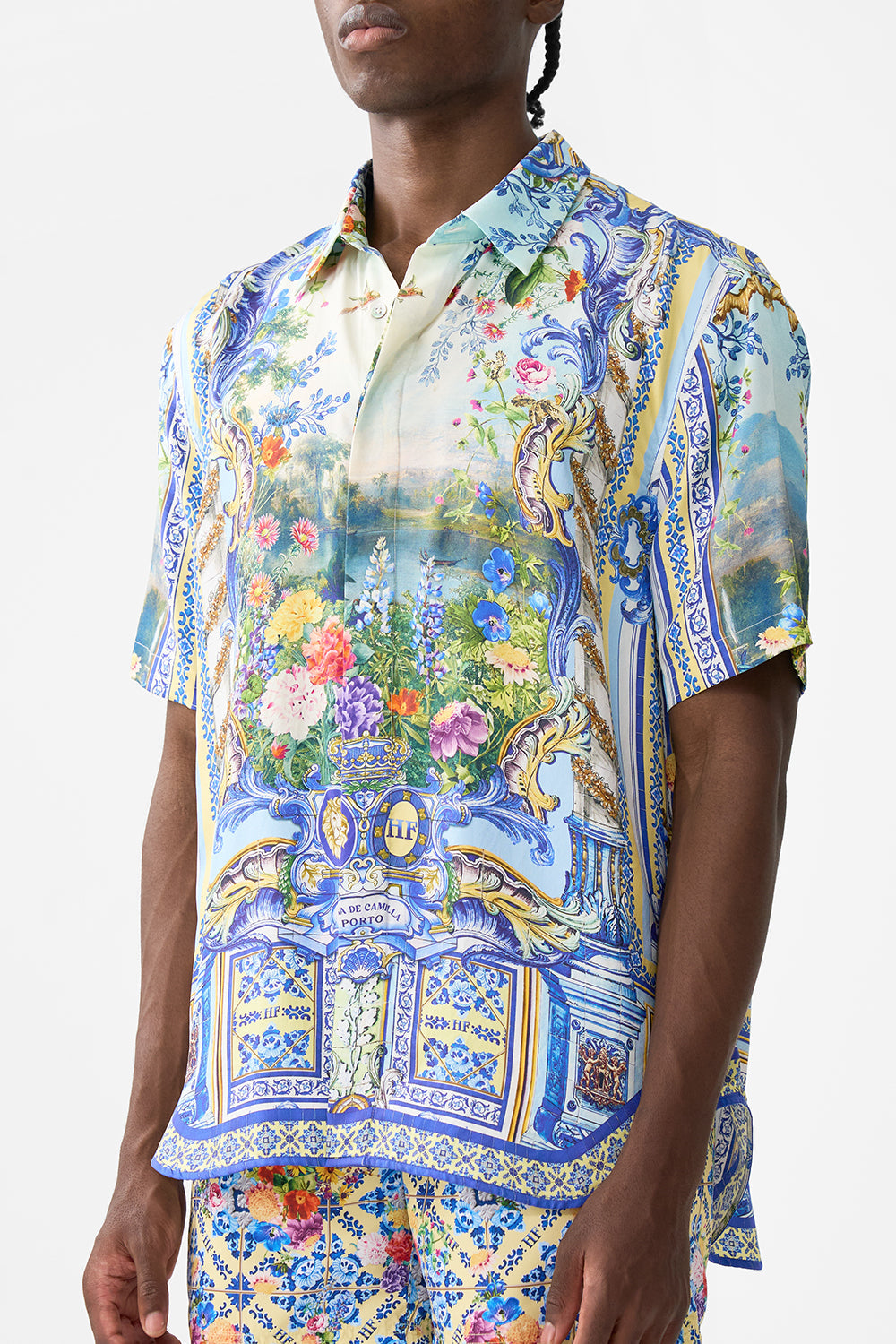 The CAMILLA RUCHED SIDE PANT FAITH, LUCK & JUSTICE in our FAITH, LUCK & JUSTICE print.
