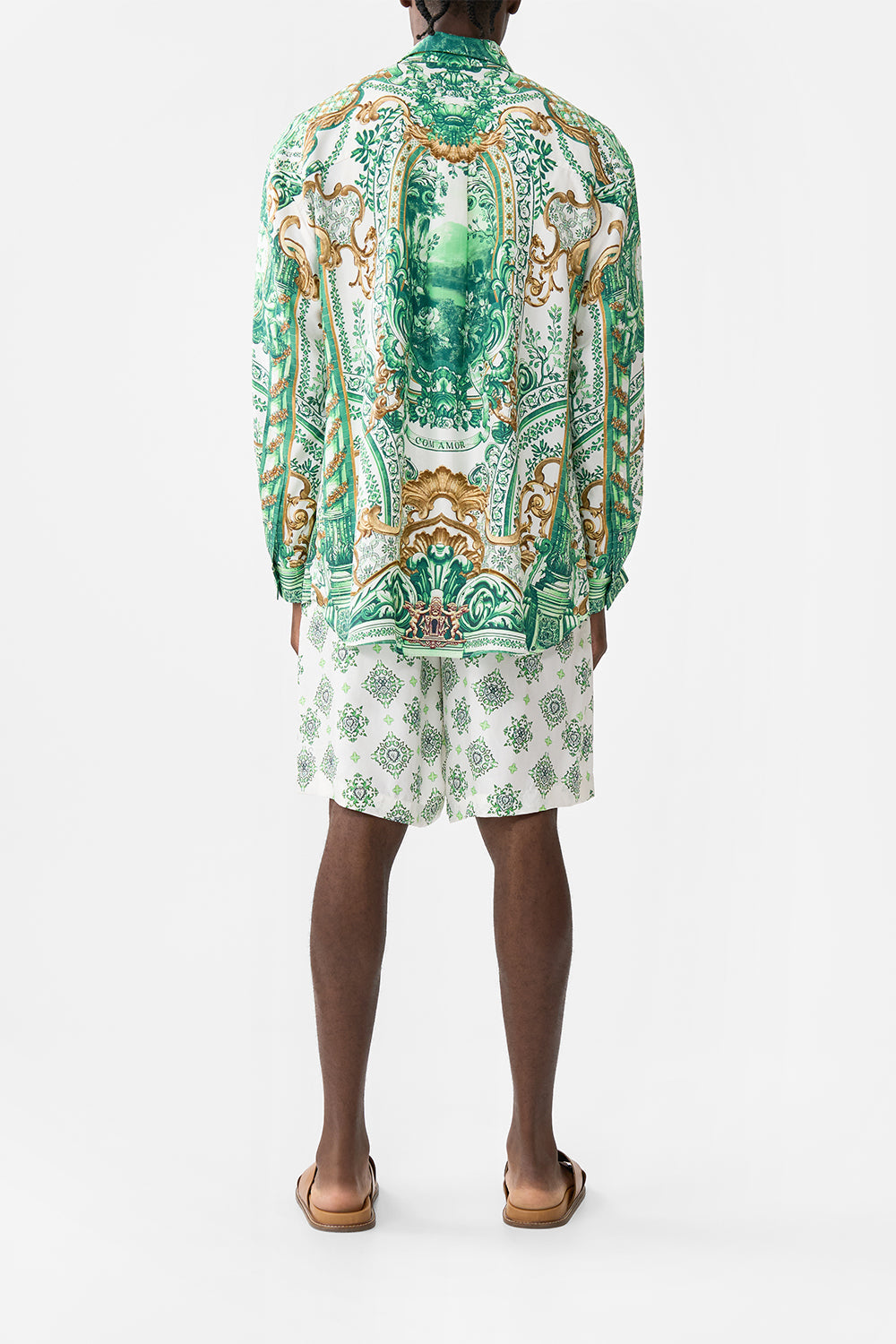 The CAMILLA CLASSIC SHIRT- CROCHET ARCHES OF AMOR in our  print.