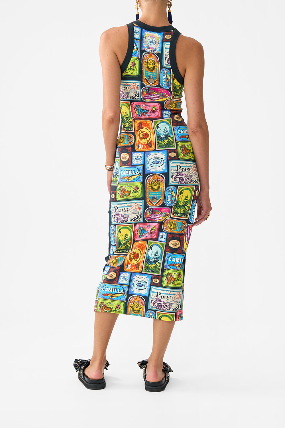 The CAMILLA STRAPLESS MAXI WITH RUFFLE HEM WITH LOVE FROM LISBON in our  print.