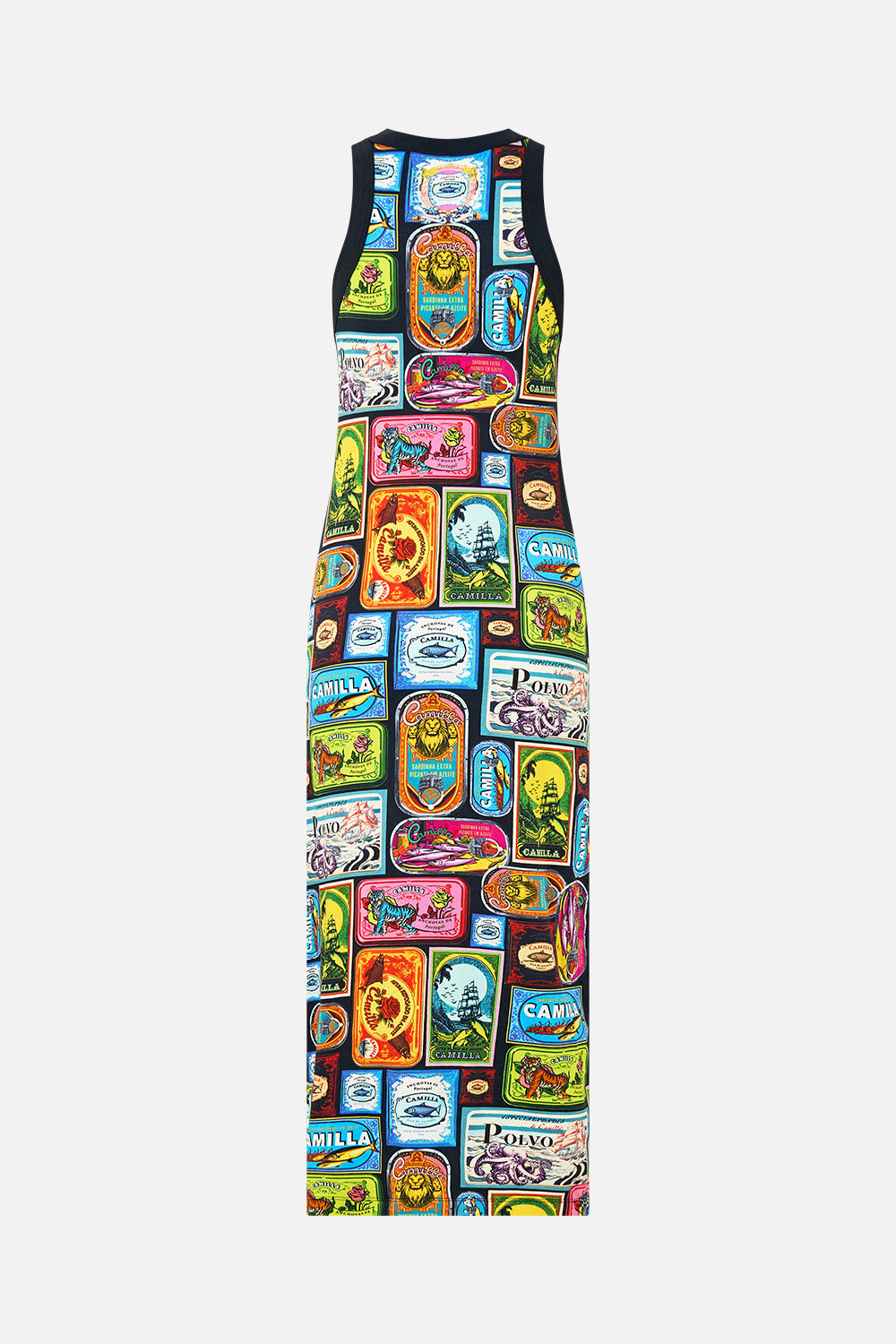 The CAMILLA STRAPLESS MAXI WITH RUFFLE HEM WITH LOVE FROM LISBON in our  print.
